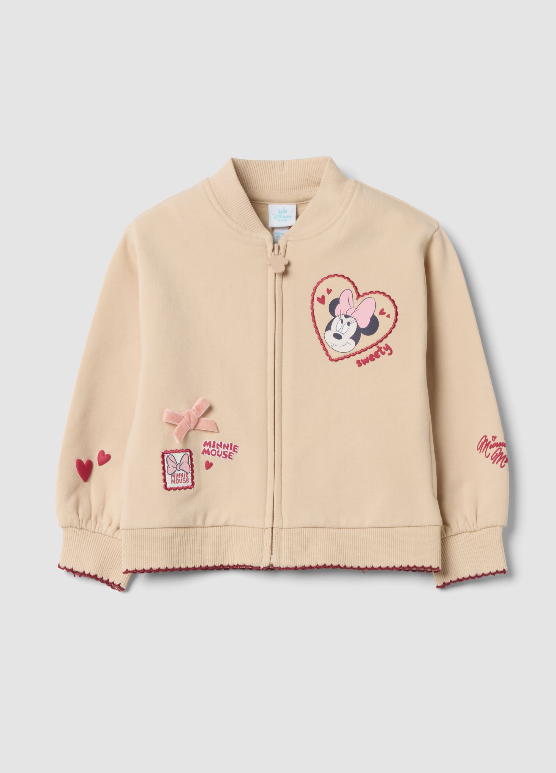 Beige oversized organic stretch cotton sweatshirt with Minnie print