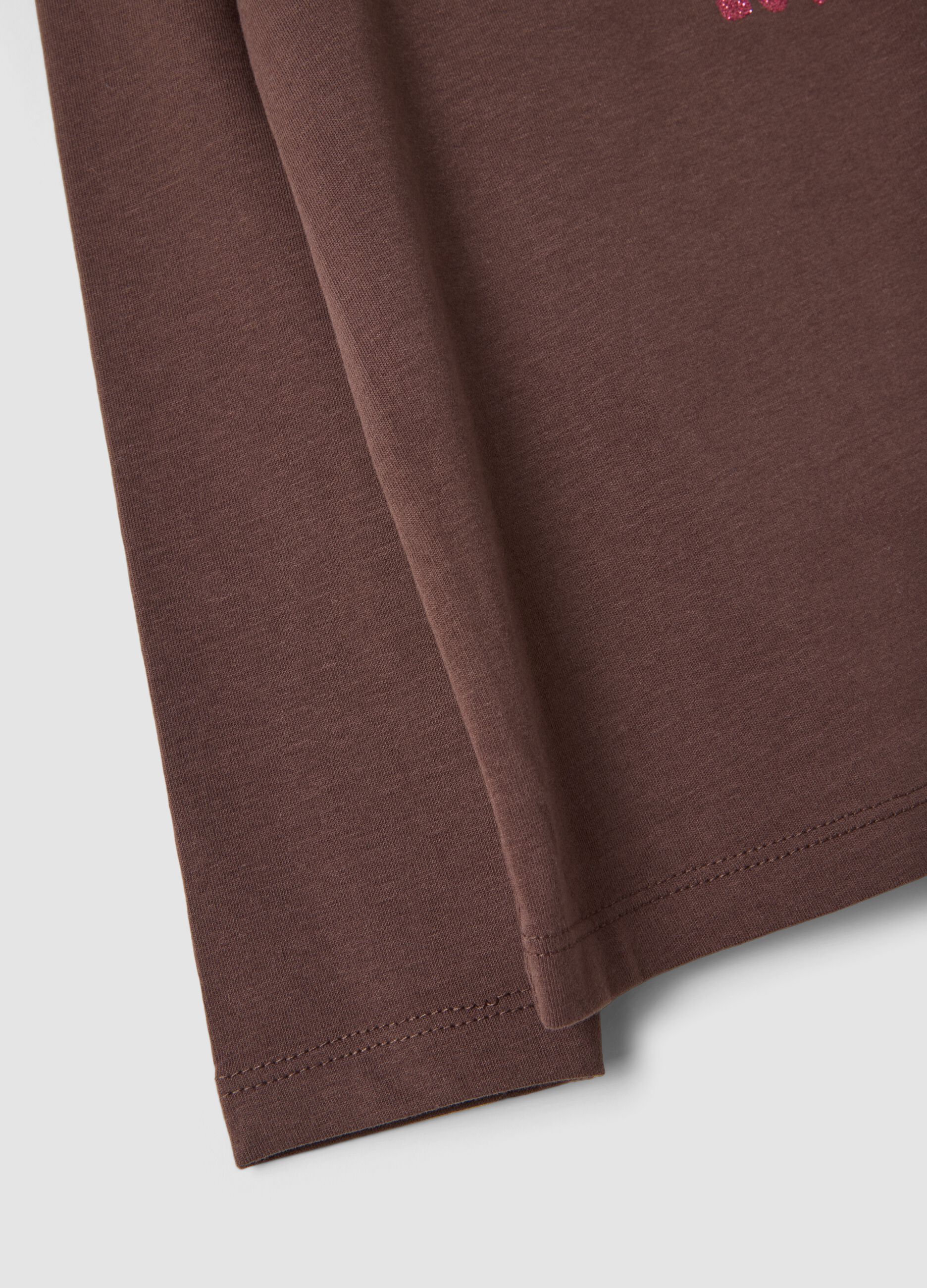 T-shirt marrone in cotone organico elasticizzato girocollo