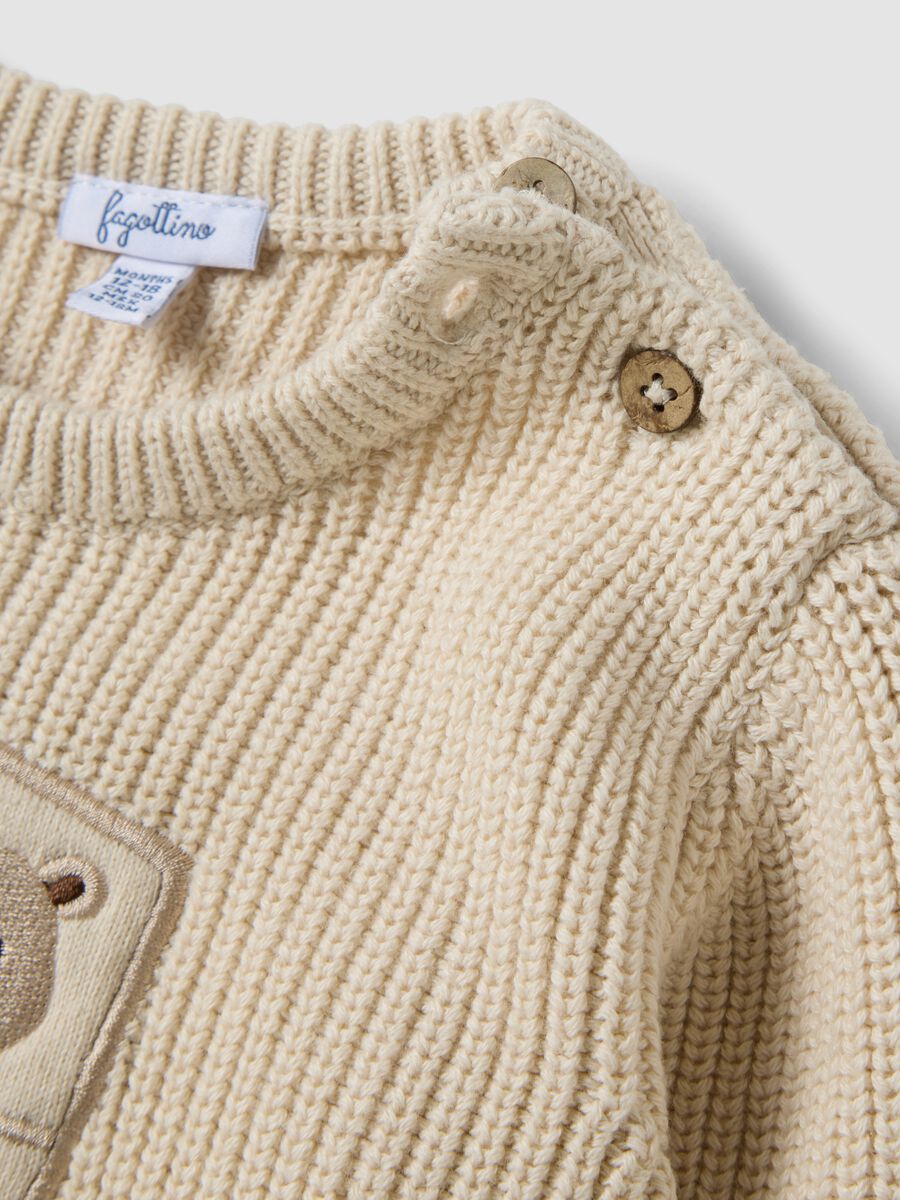Beige pure cotton knit jumper with crew neck_2