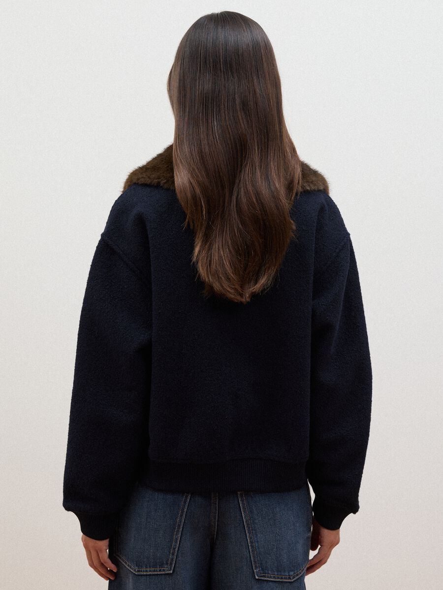 Blue wool-blend jacket with faux-fur effect collar_3