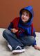Felpa blu navy con cappuccio in puro cotone over fit a righe_0