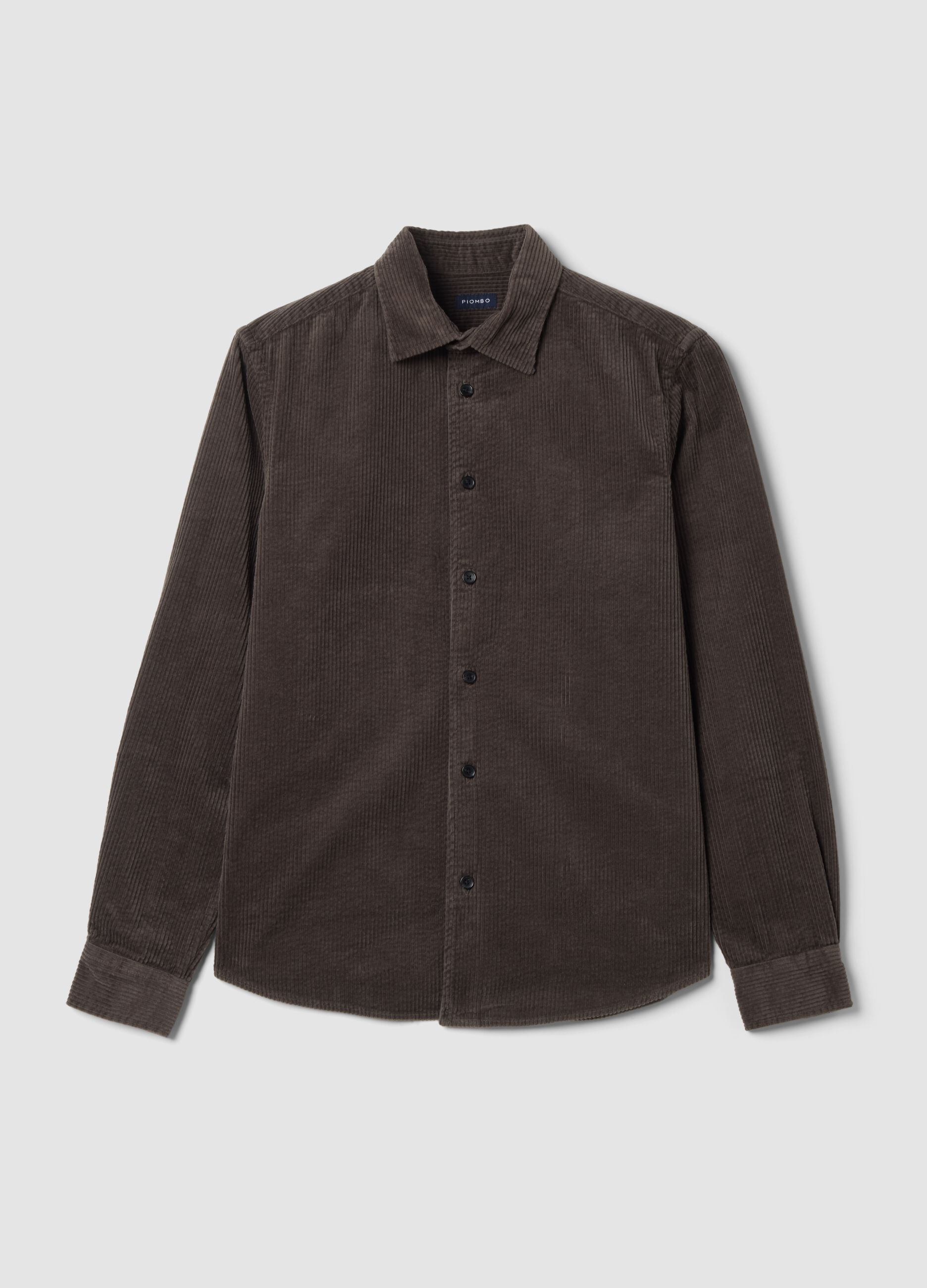 Camicia marrone in puro cotone a coste