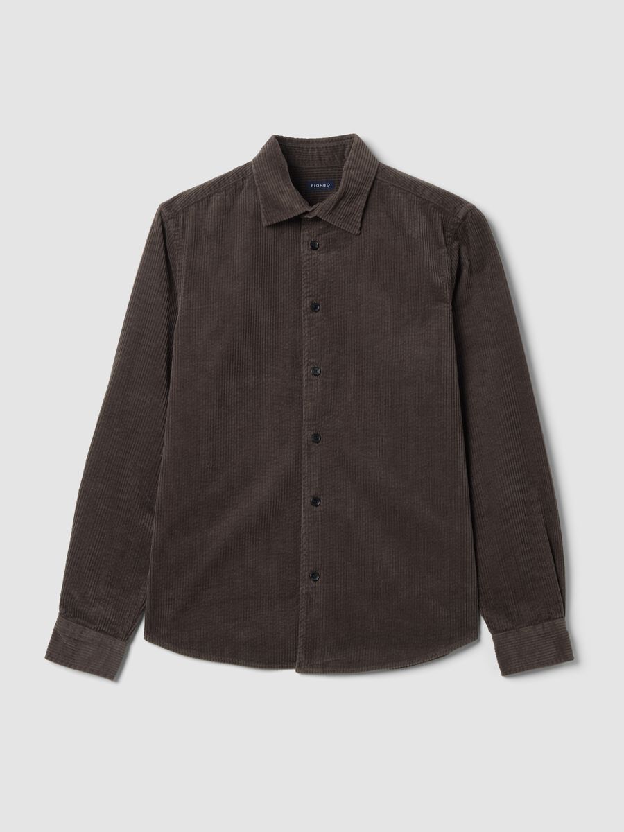 Brown pure cotton ribbed shirt_0
