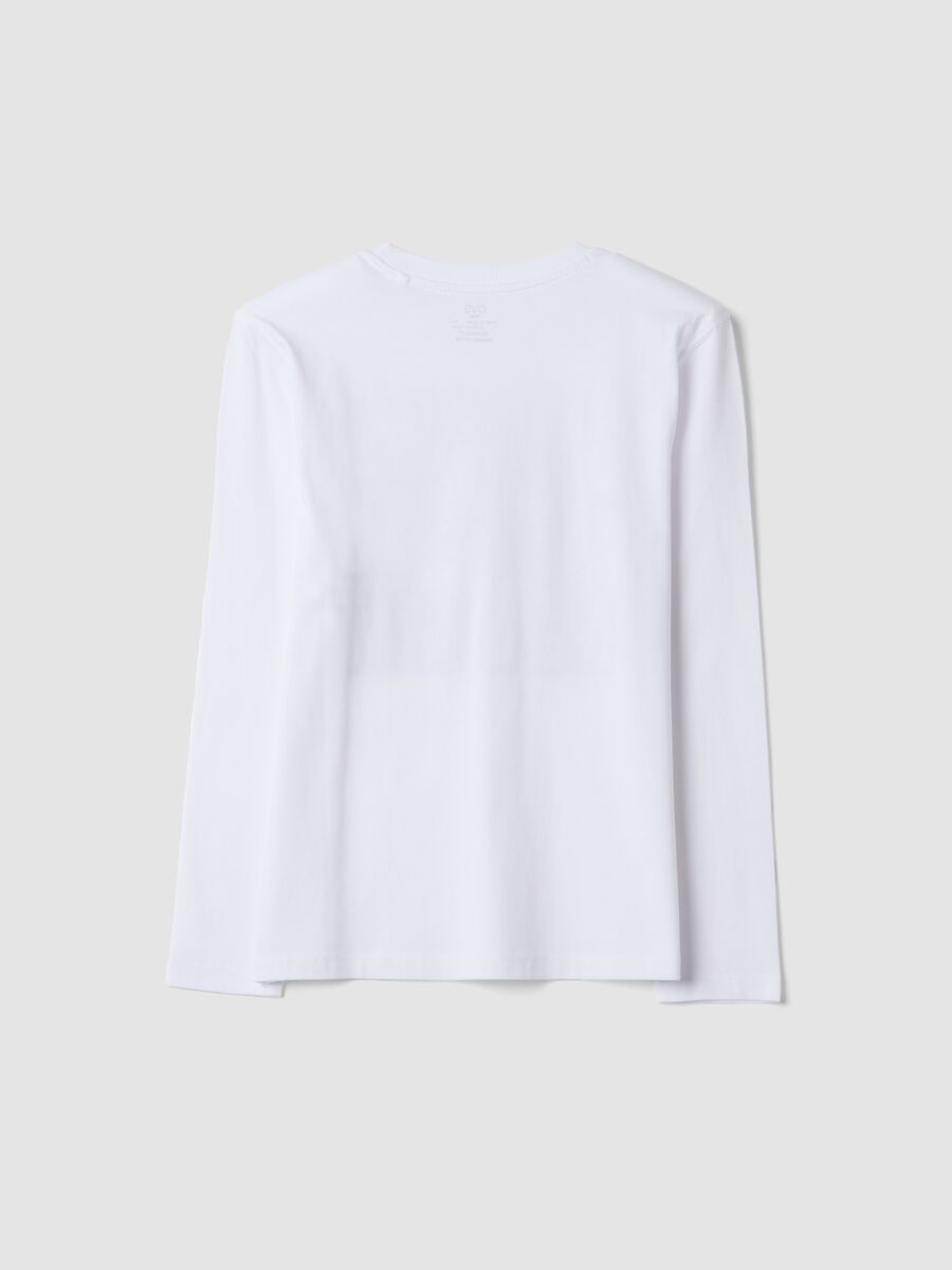 White crew-neck T-shirt in pure organic cotton with slogan, relaxed fit_1