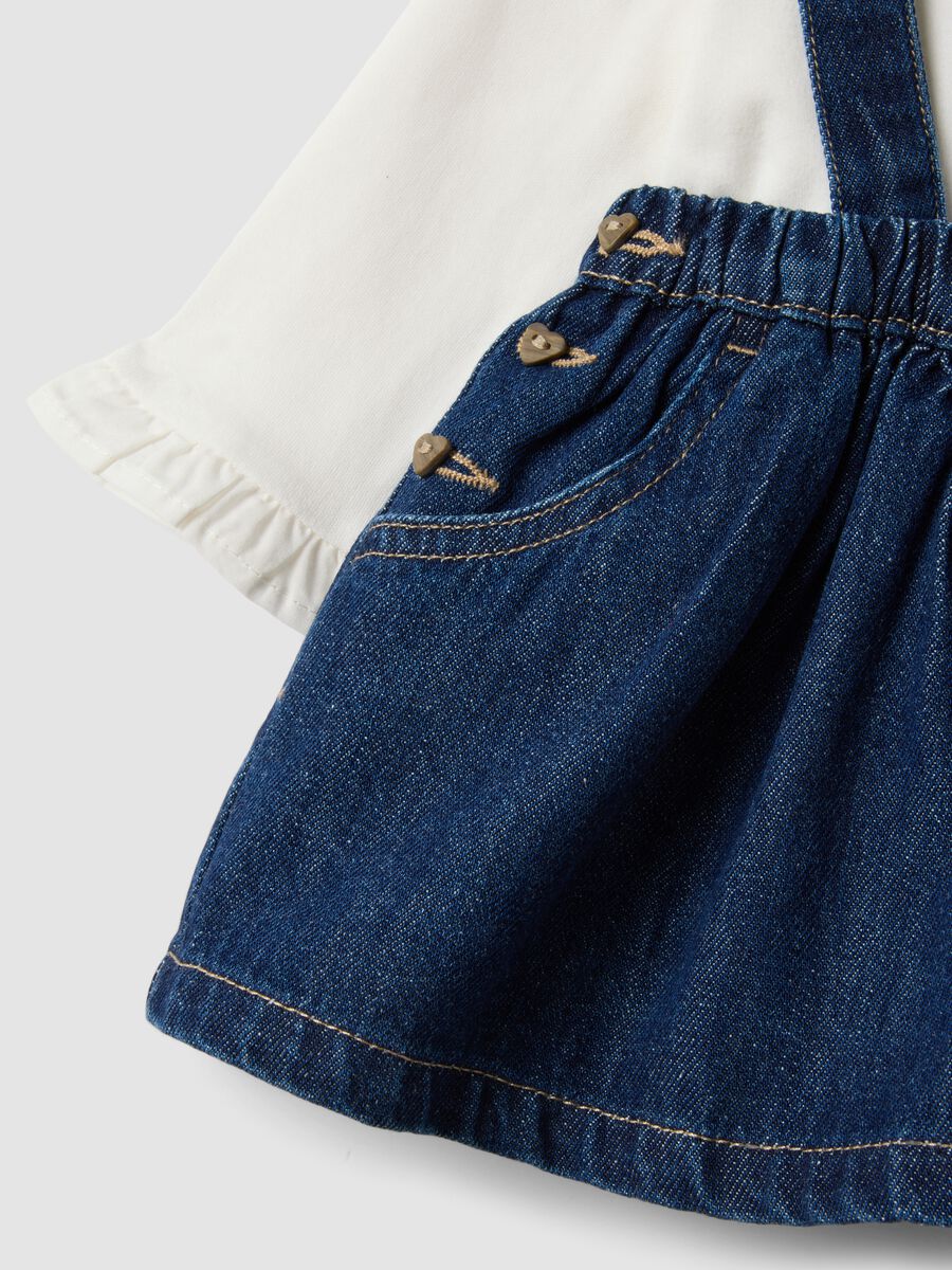 Blue and white cotton-viscose blend set with classic collar for baby girl_2