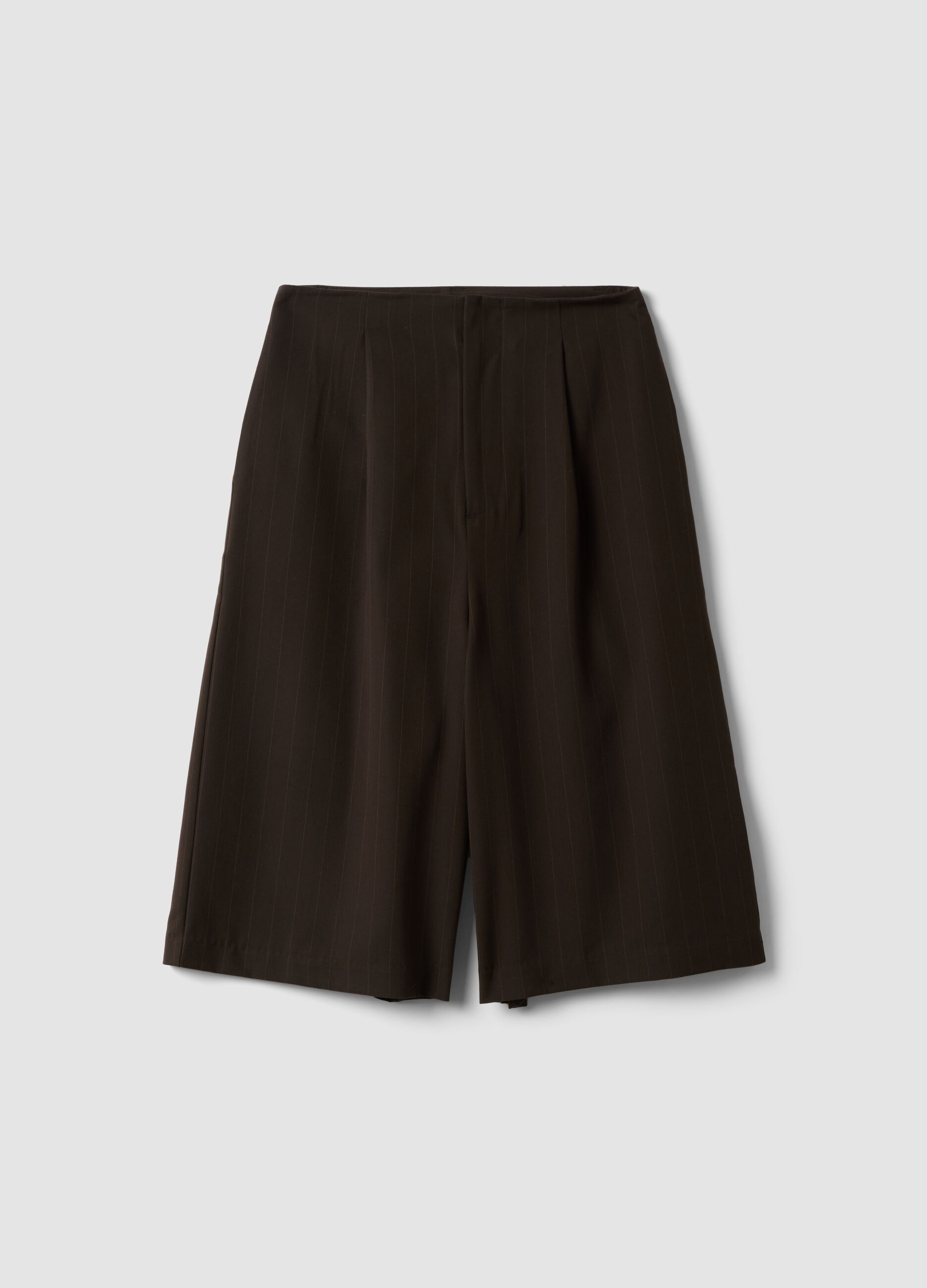 Brown stretch-viscose wide-leg Bermuda shorts