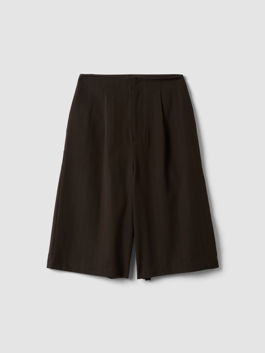 Brown stretch-viscose wide-leg Bermuda shorts_0