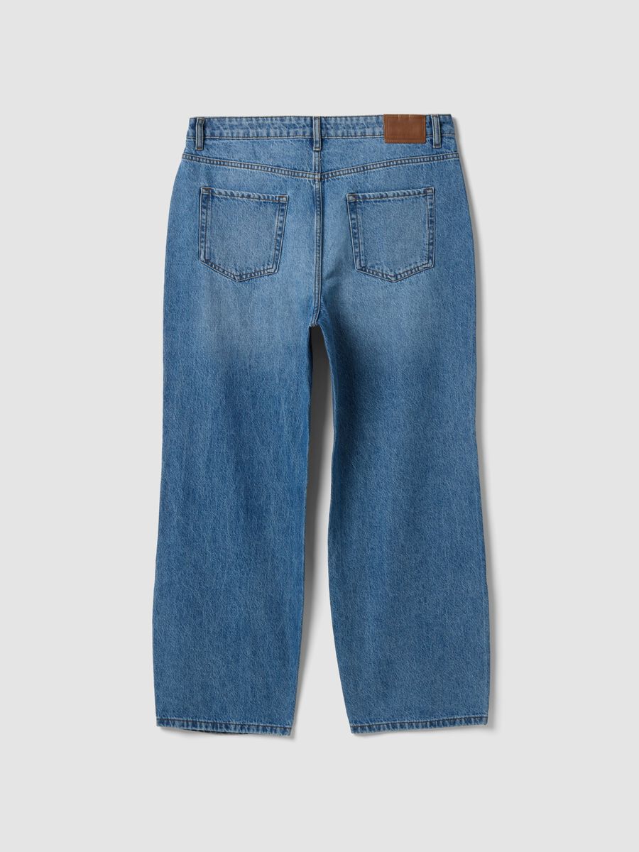 Blue wide-leg pure cotton jeans_5