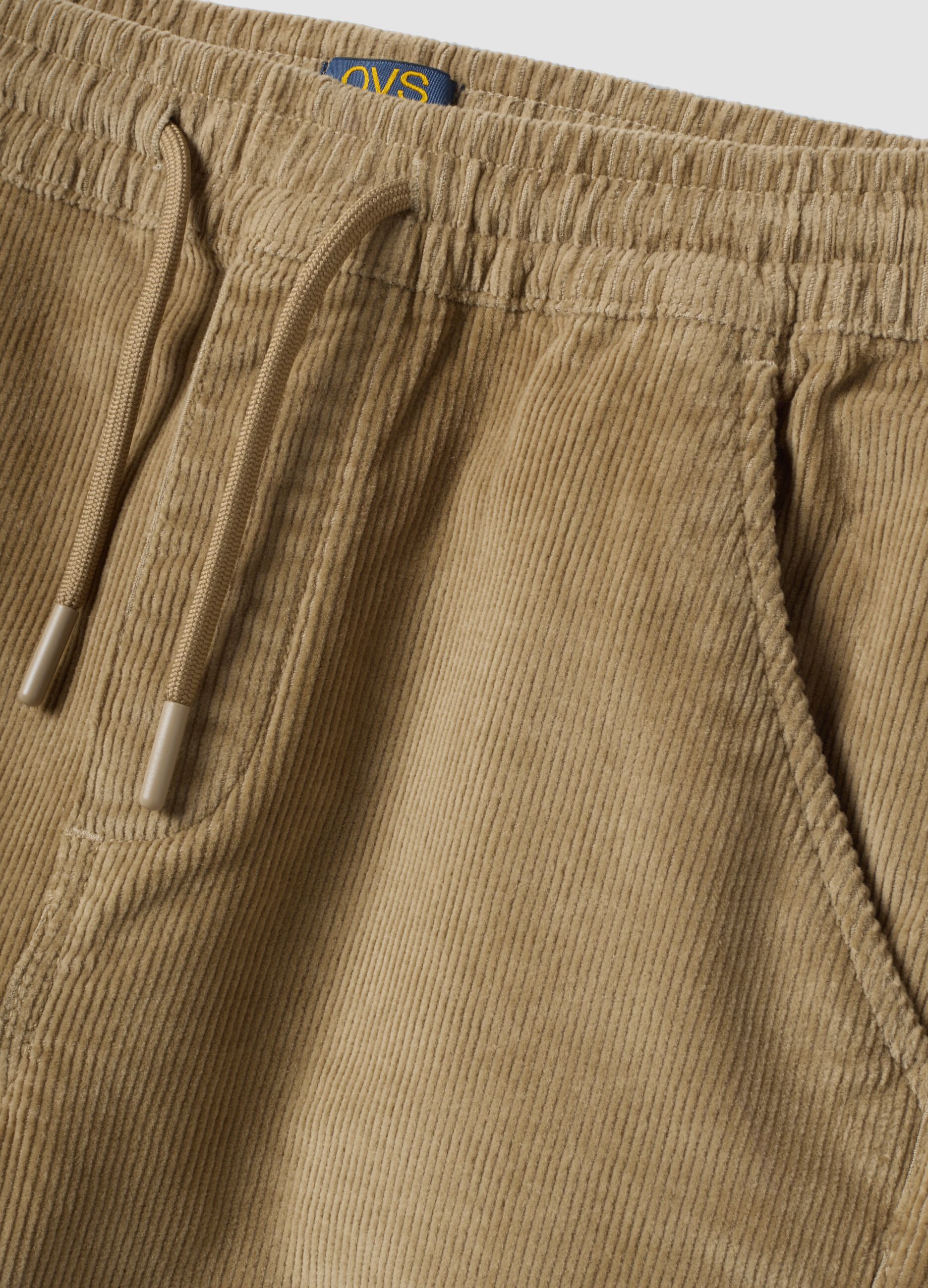 Beige ribbed relaxed-fit joggers in stretch cotton