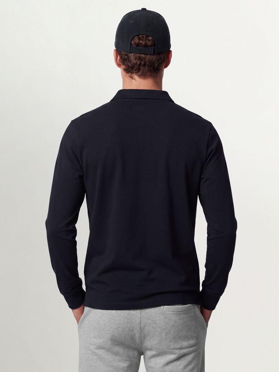 Blue long-sleeved regular-fit polo shirt in pure organic cotton piqu&eacute;_2