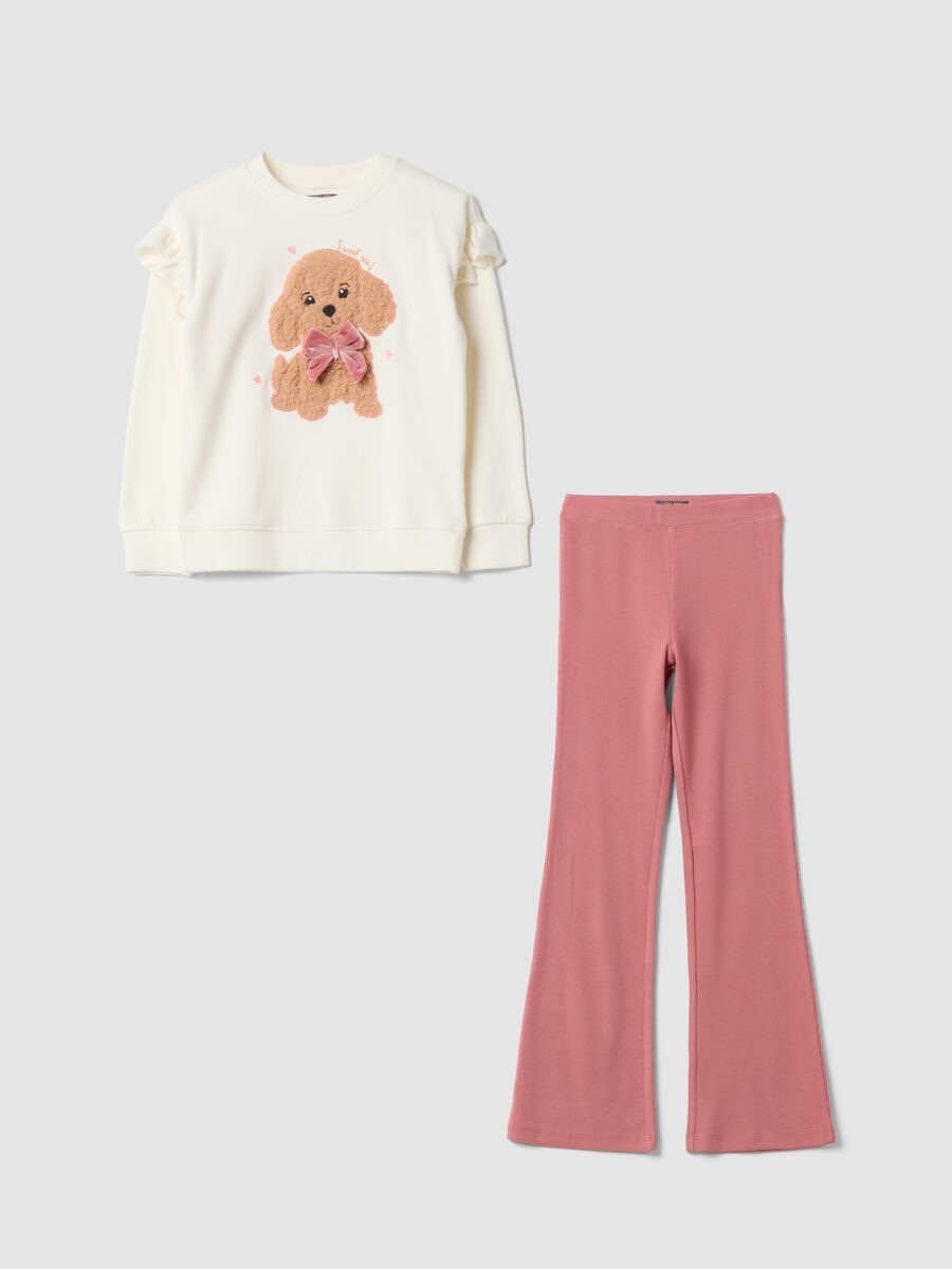 White pure cotton jogging set with puppy print_0