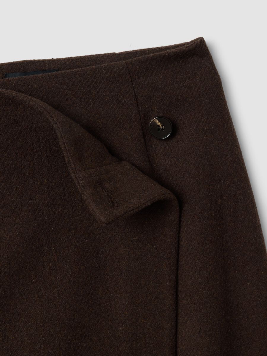 Brown viscose-wool blend skirt with fringed hem_5