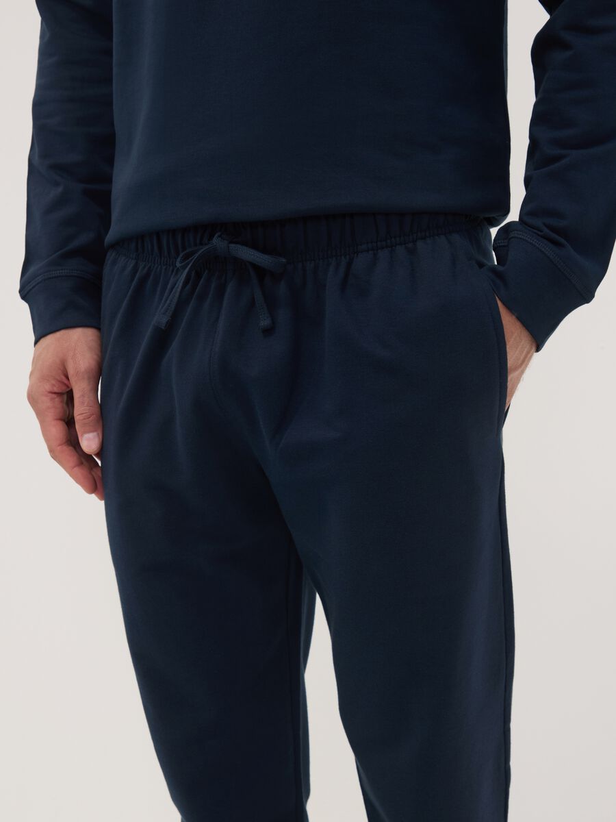 Blue pure cotton pyjamas with Henley neckline_2