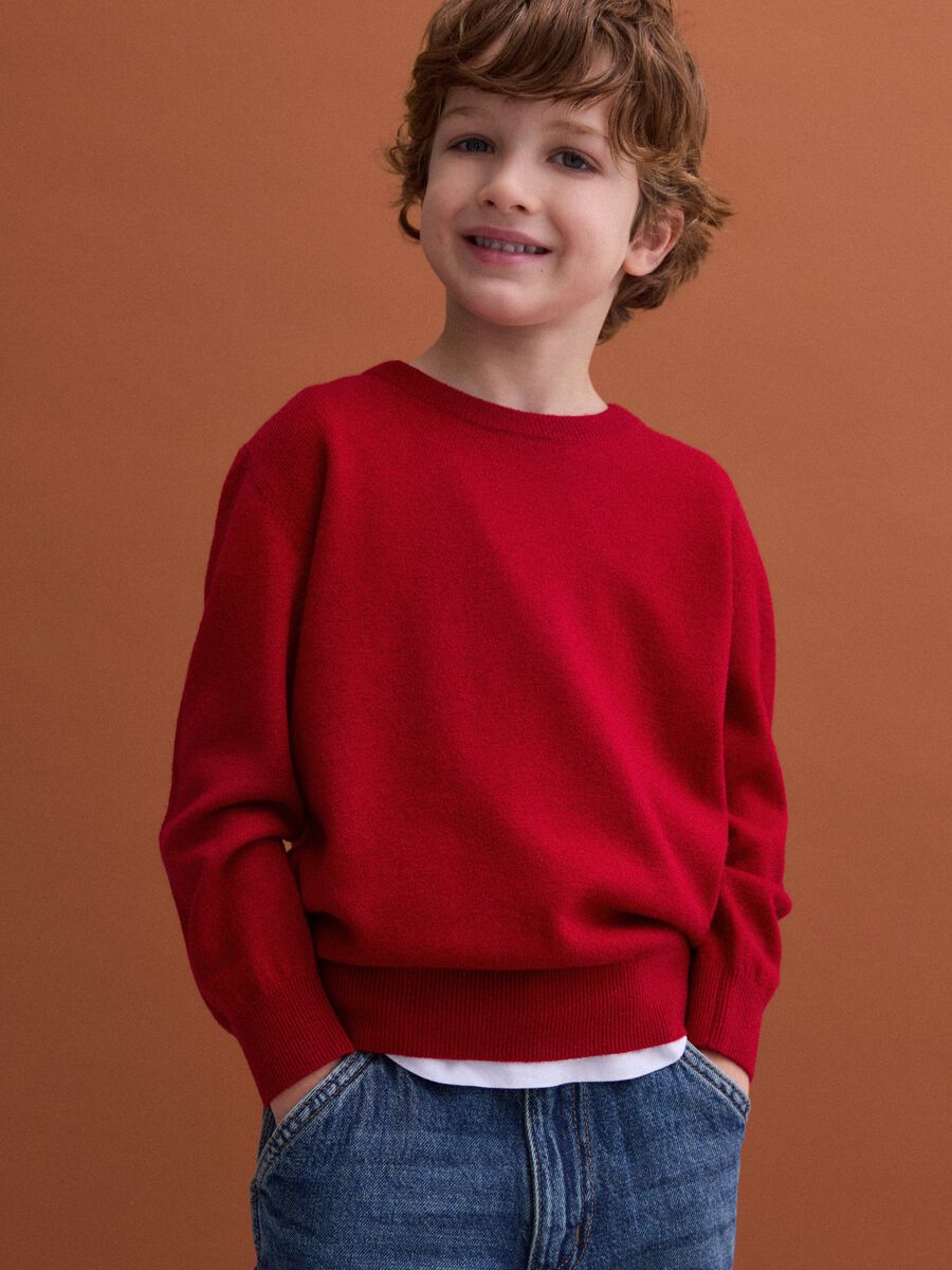 Red pure wool long-sleeve jumper, regular fit_1