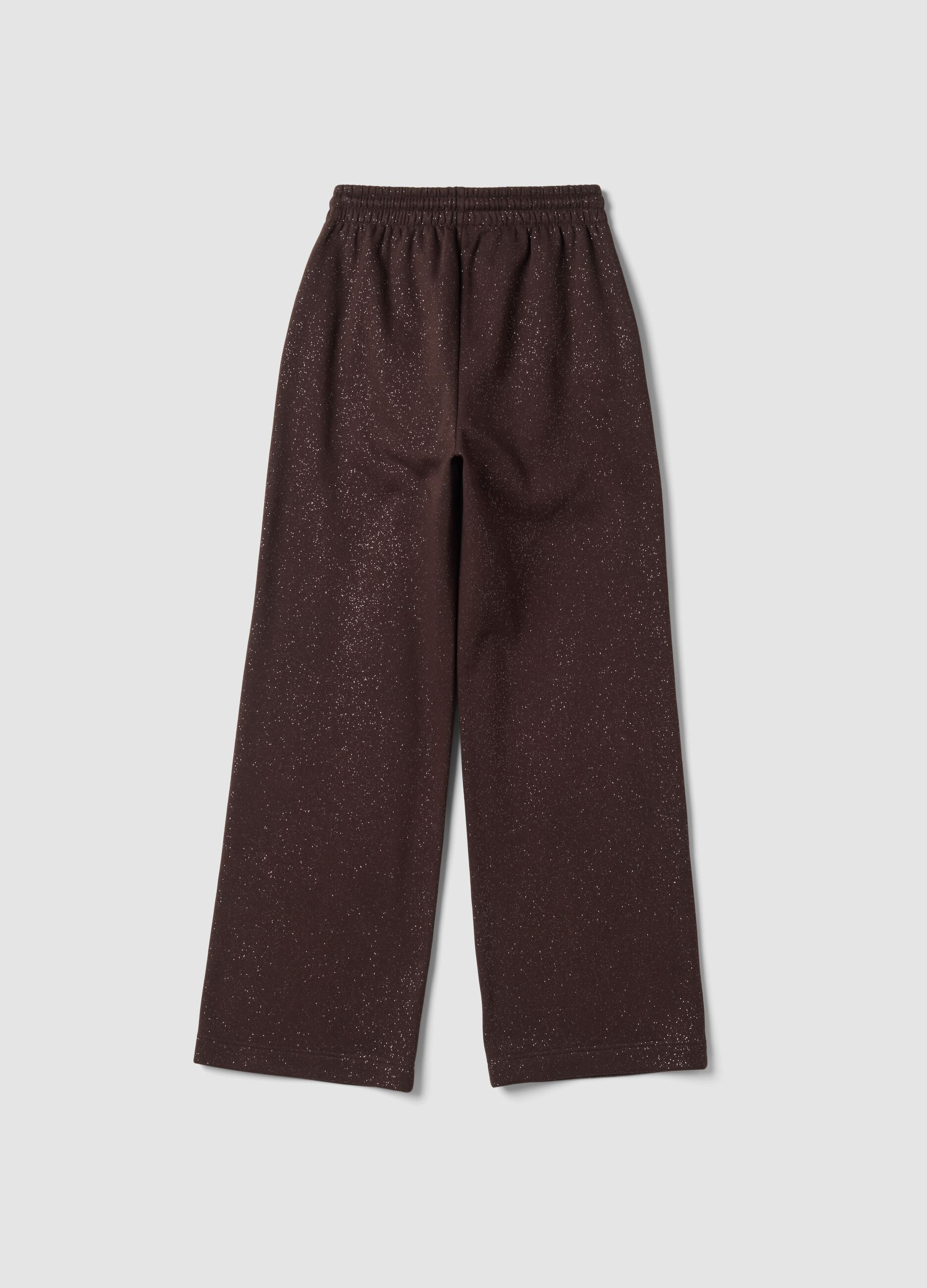 Brown wide-leg cotton-blend trousers with lurex
