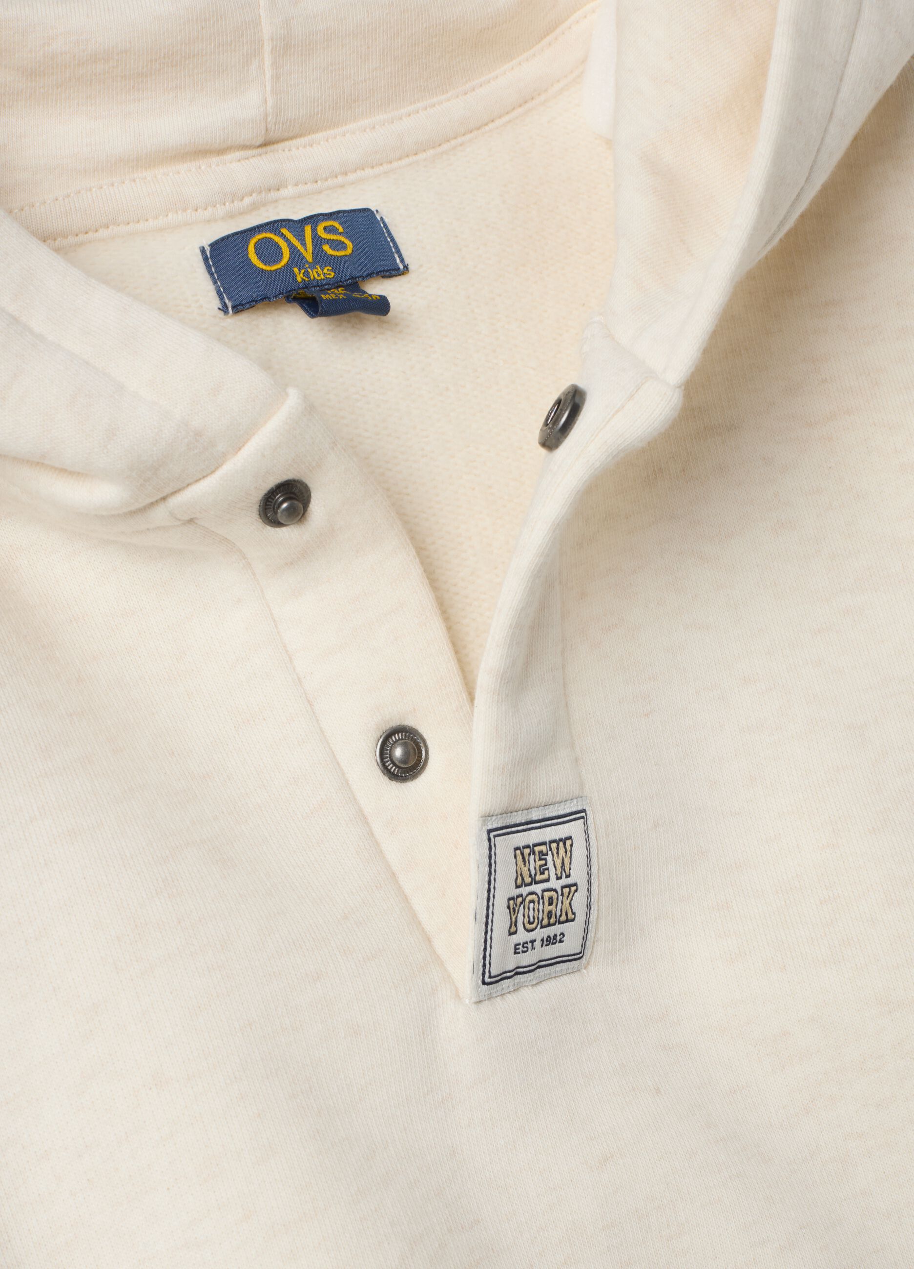 Beige cotton-blend hoodie sweatshirt with crew neck