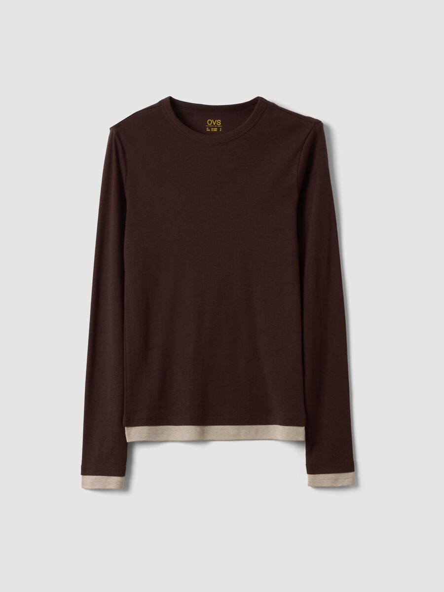 Brown cotton-blend crew-neck T-shirt_4