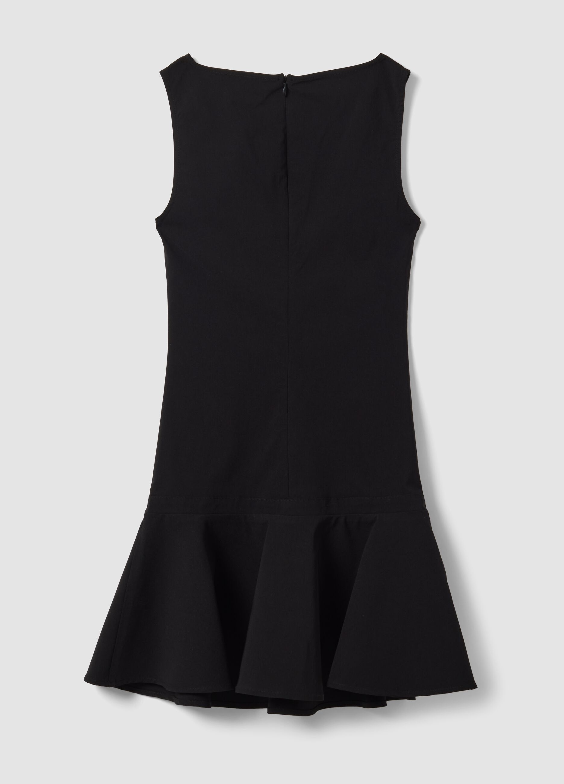 Black sleeveless stretch viscose dress with eyelet detail