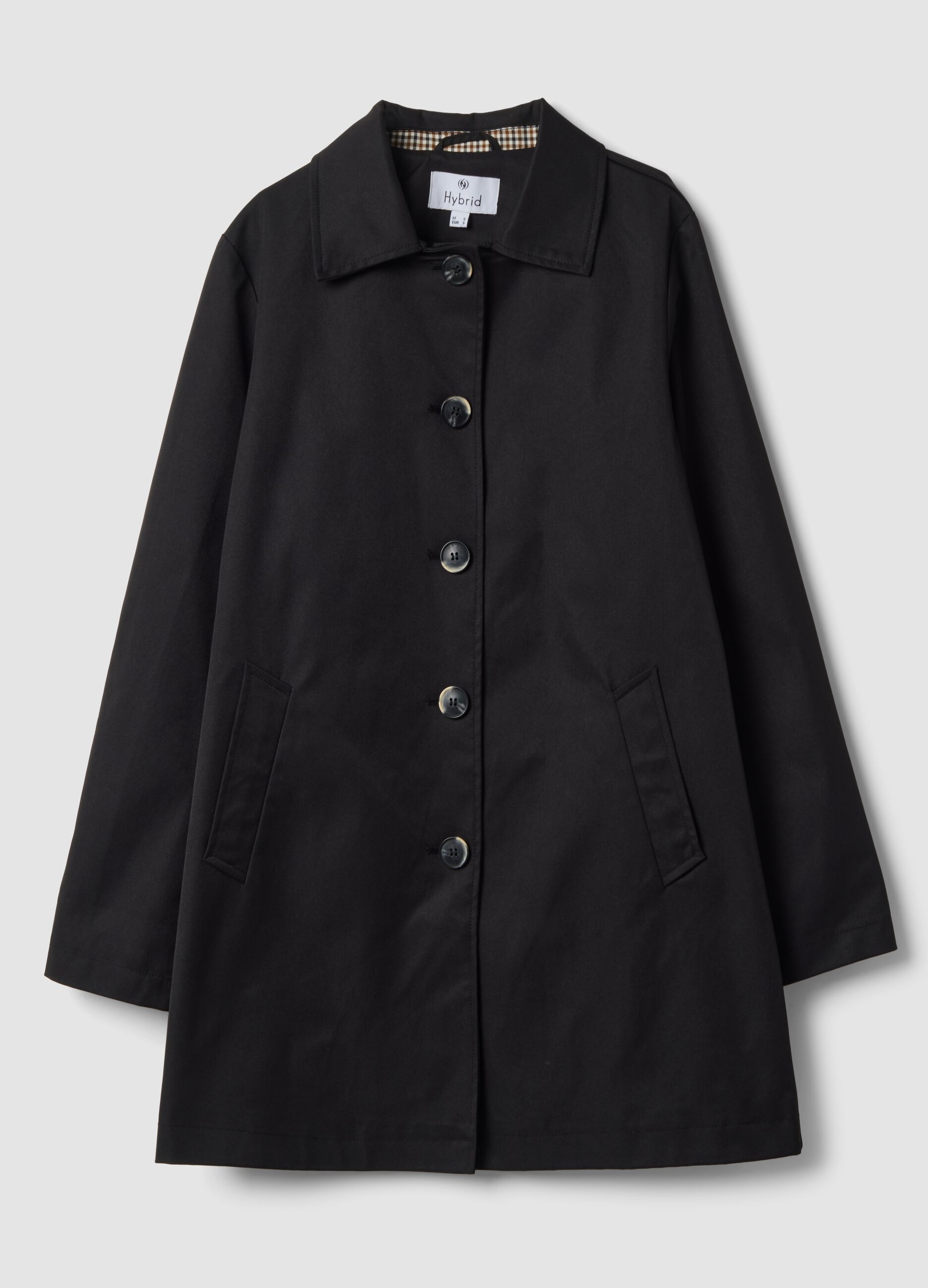Black regular-fit parka with buttons and slanted pockets