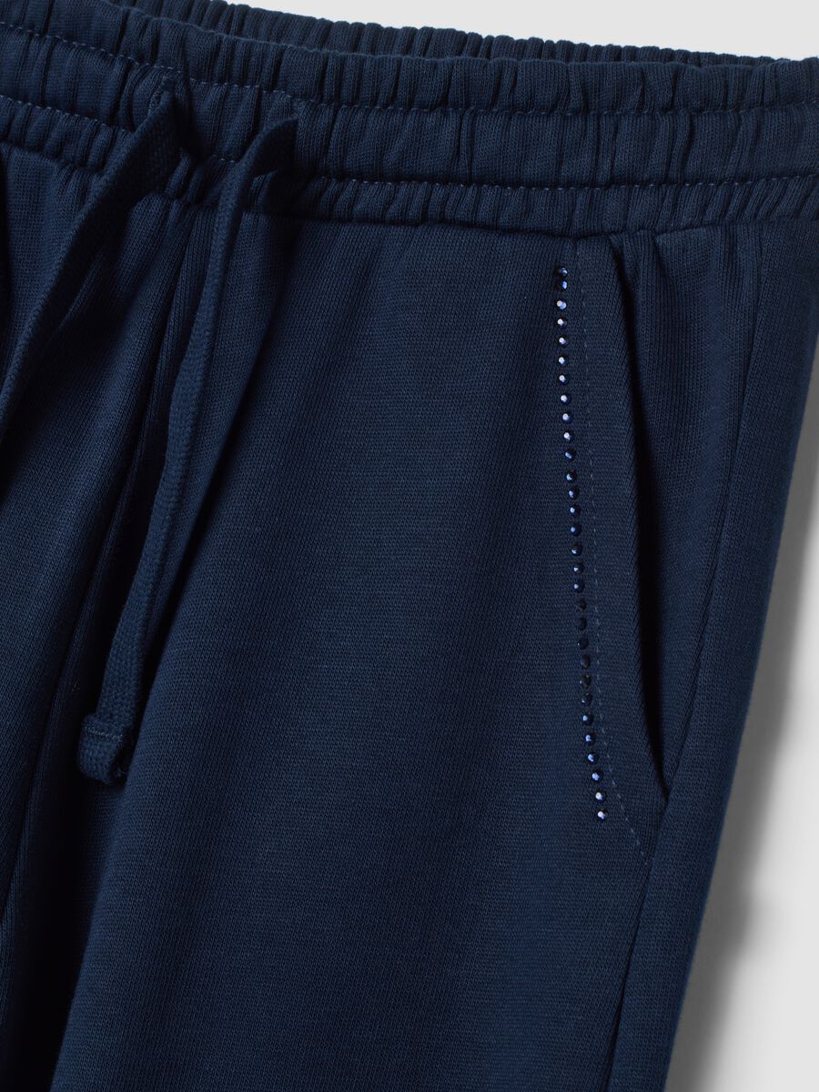 Navy blue pure cotton fleece joggers, regular fit_3