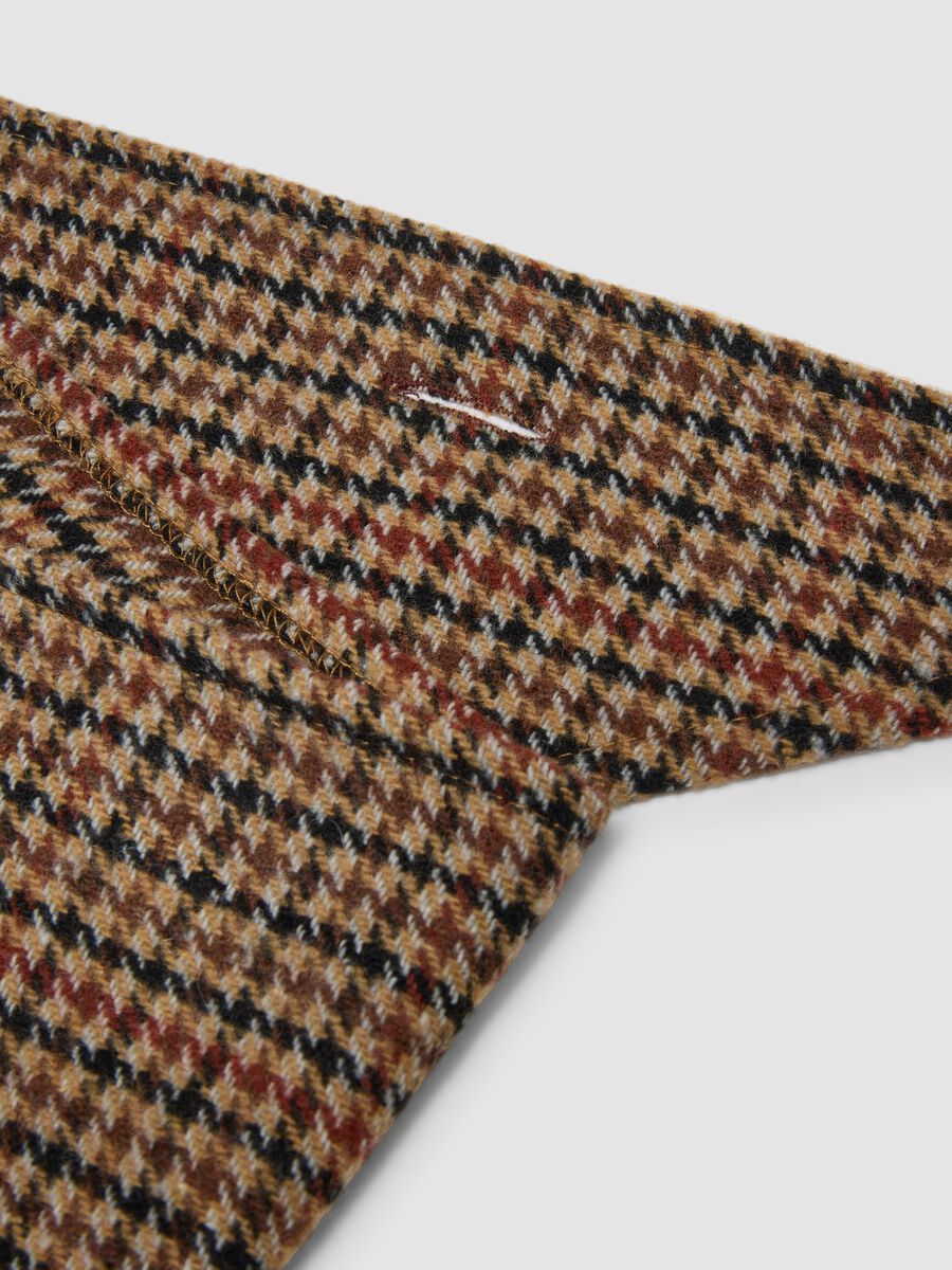 Brown patterned wool and viscose blend scarf_1