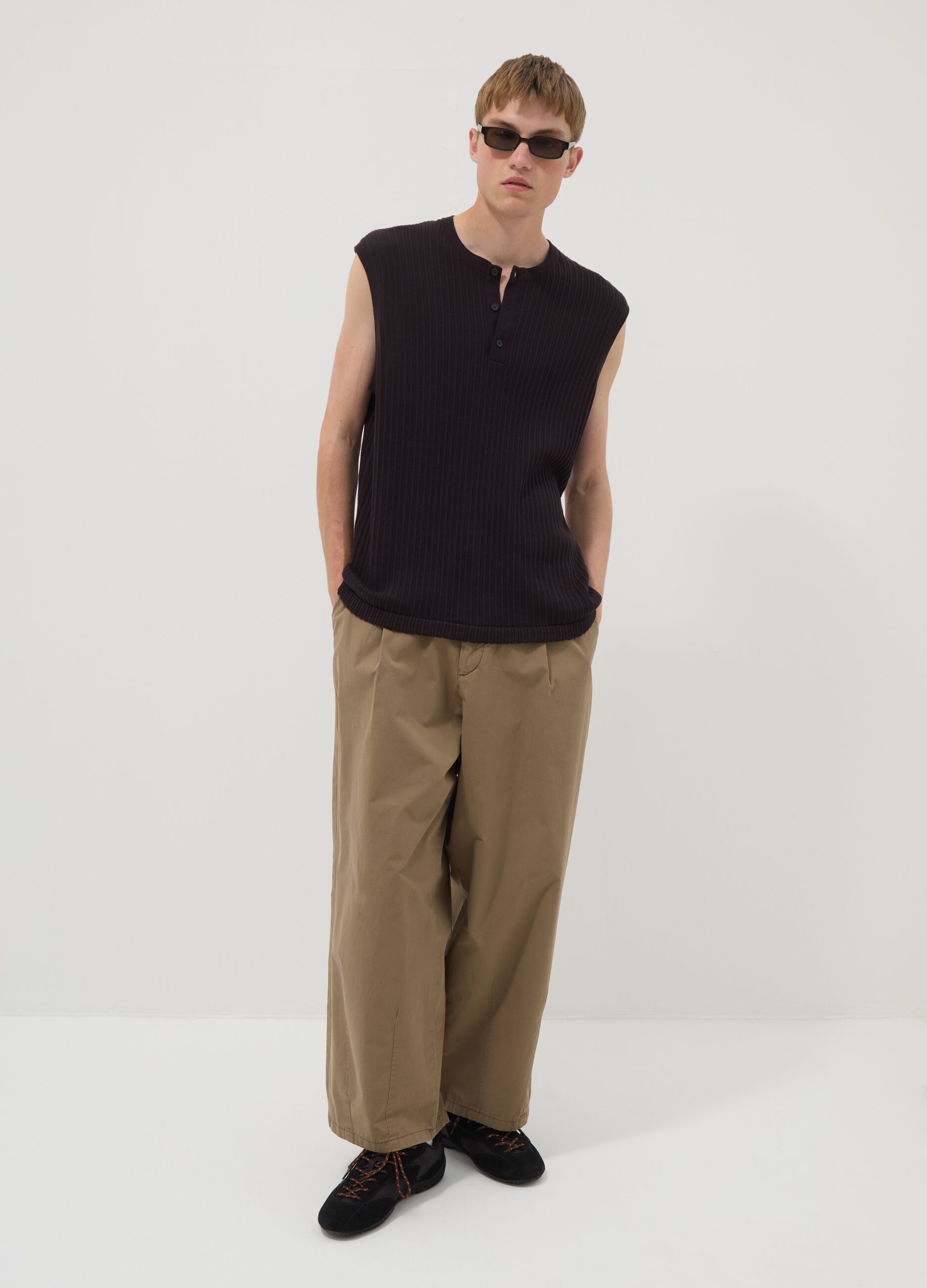 Black pure cotton ribbed waistcoat