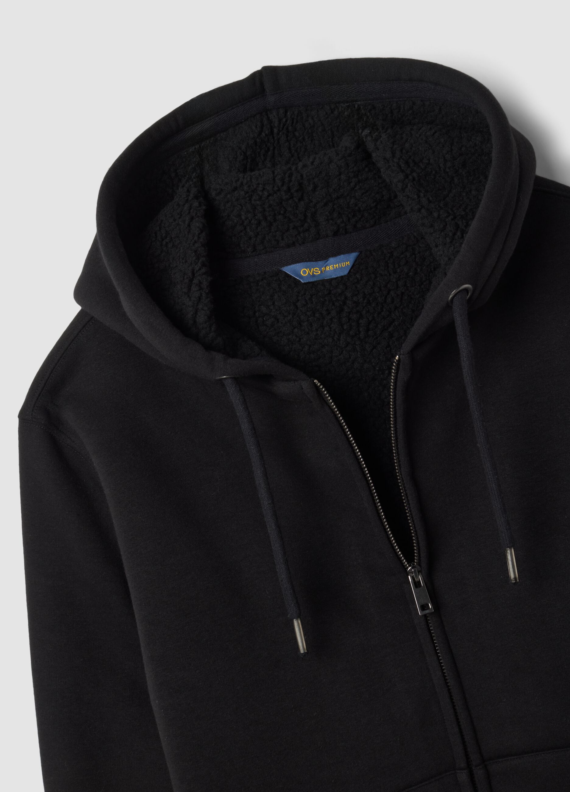 Felpa nera in misto cotone fleece con cappuccio regular fit