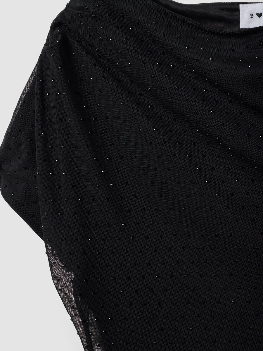Black stretch-fabric dress with draping, regular fit_1