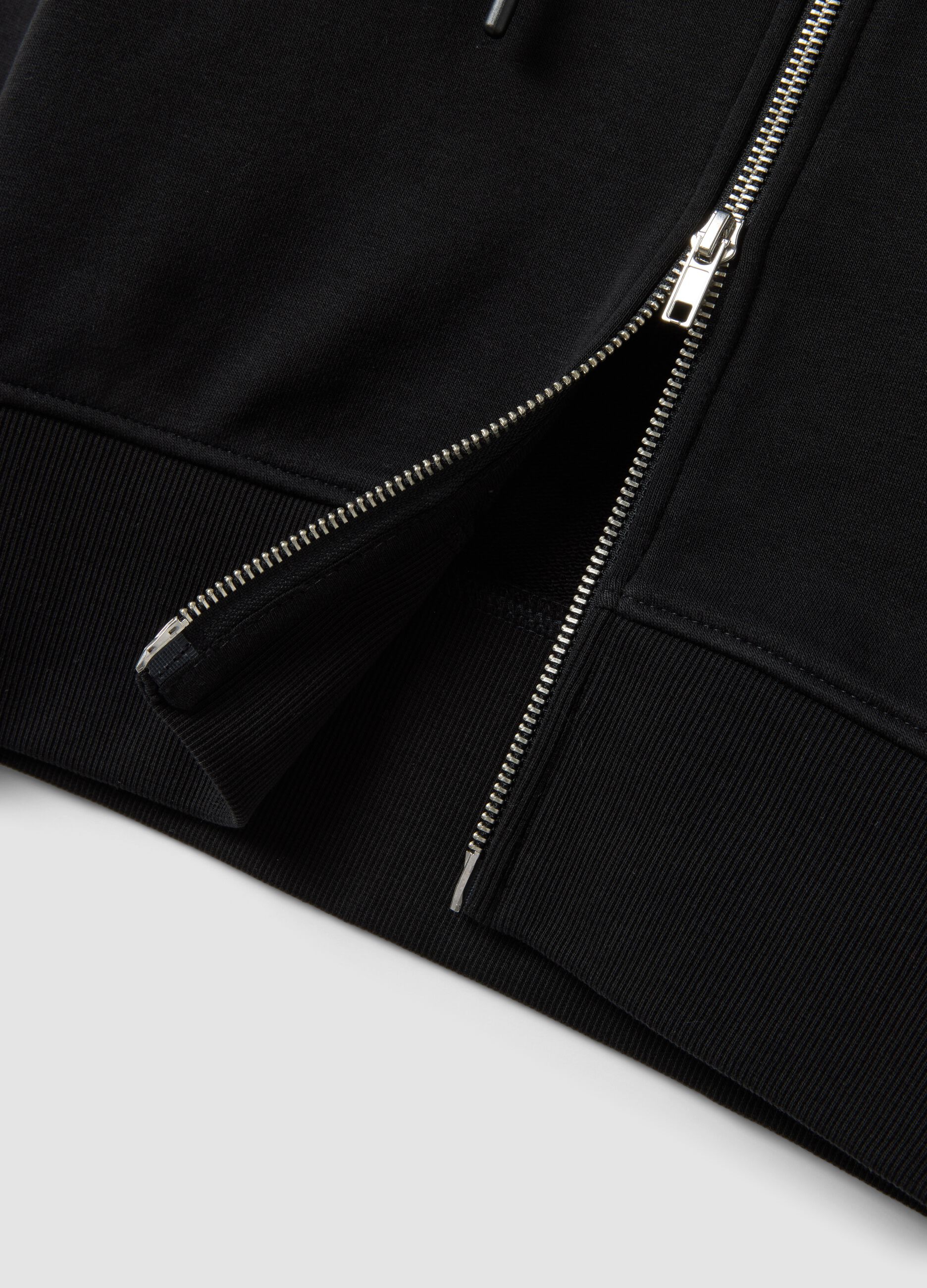Black full-zip fitted cotton-blend hoodie