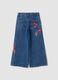 Blue pure cotton wide-leg jeans with floral embroidery_2