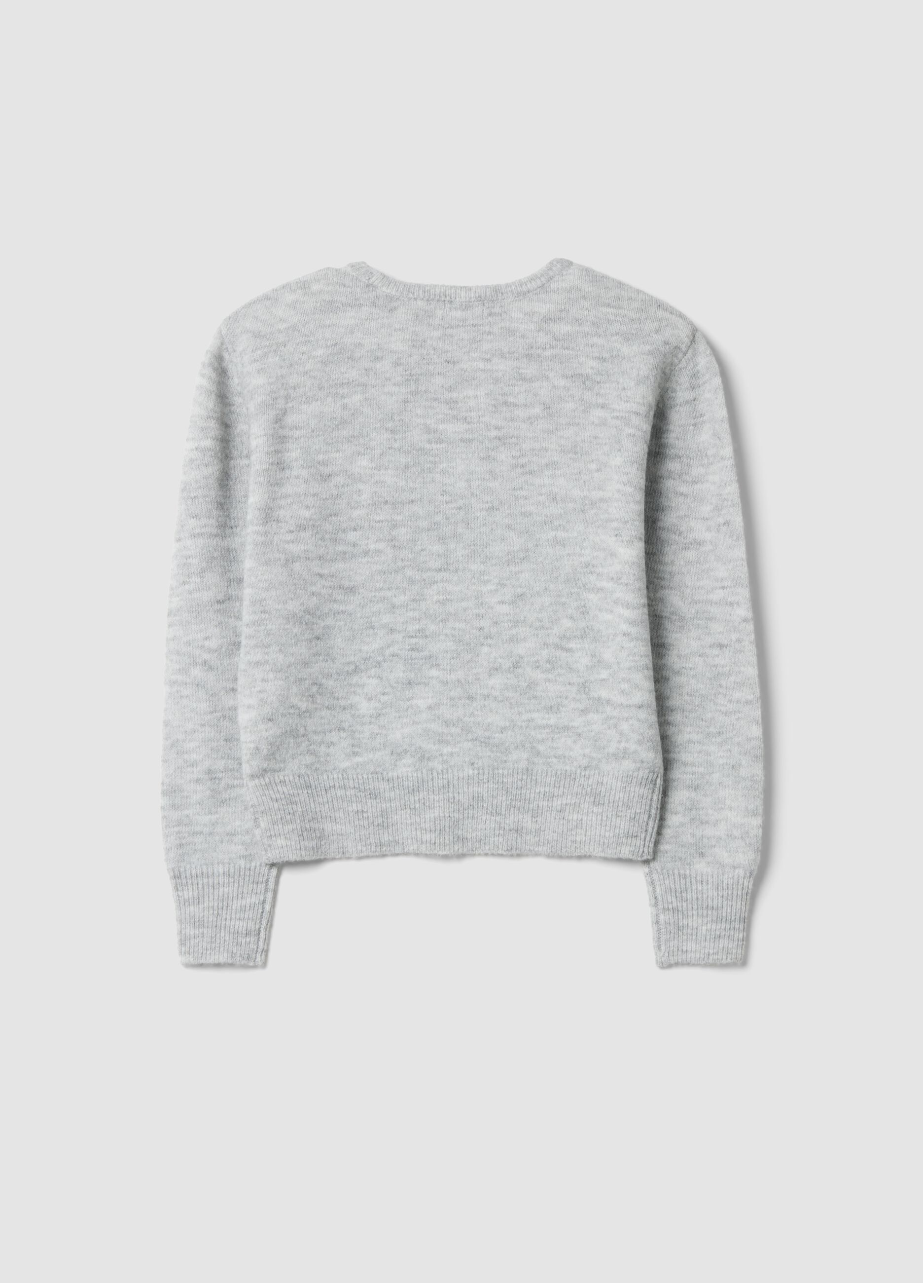 Grey marl stretch wool jumper with boat neckline
