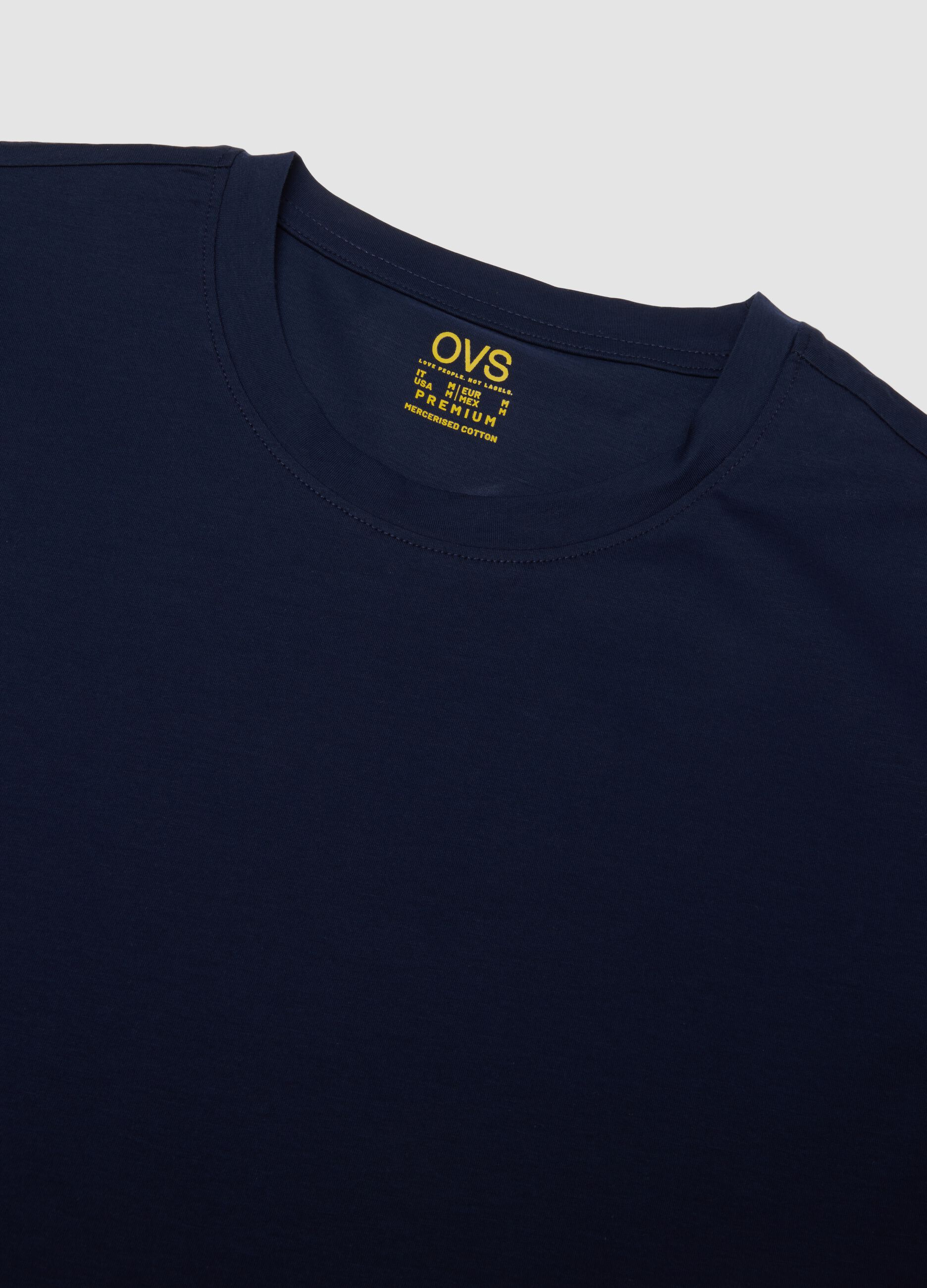 Blue crew-neck T-shirt in pure mercerised cotton