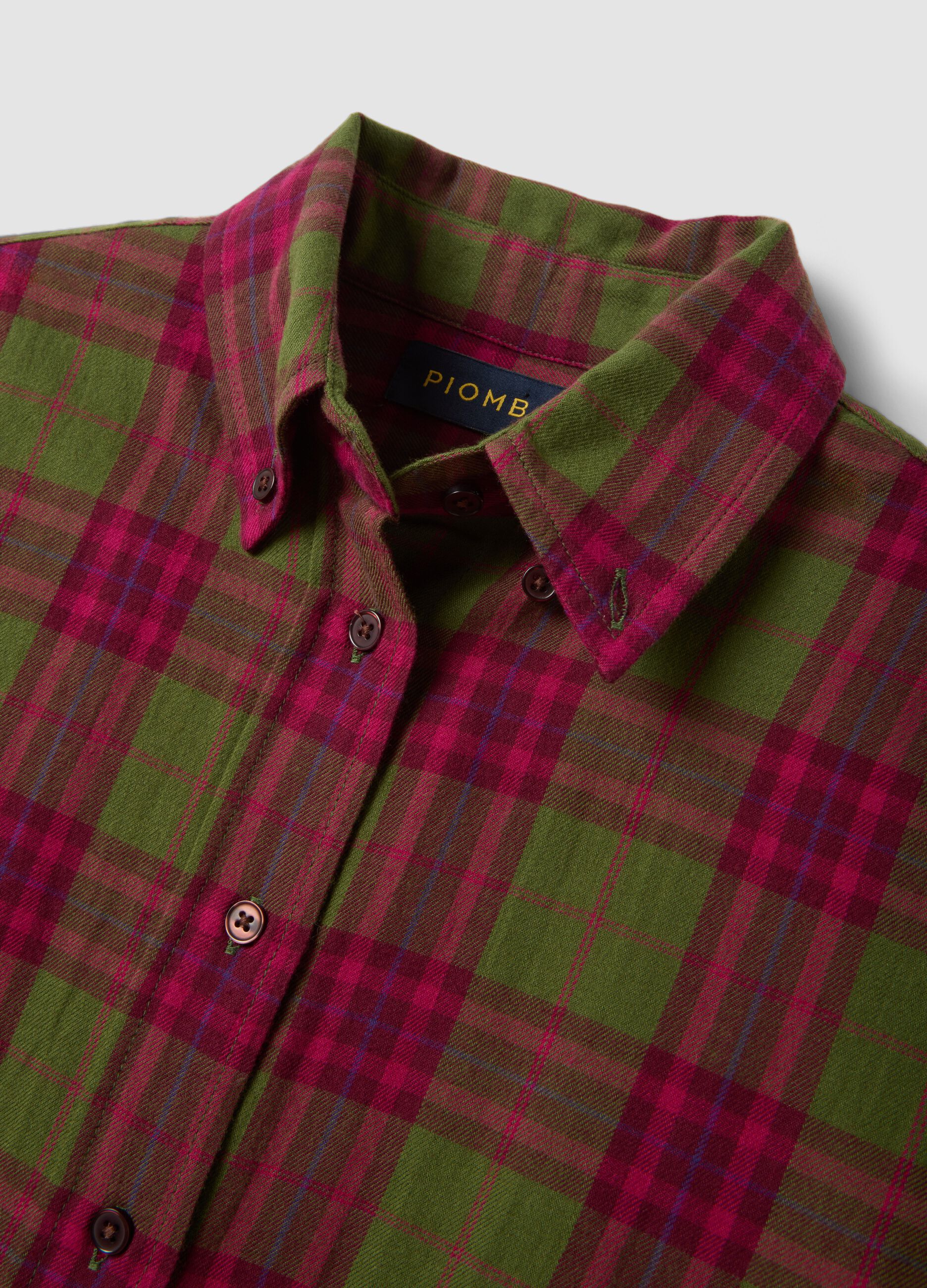 Camicia verde a quadri in flanella di puro cotone regular fit
