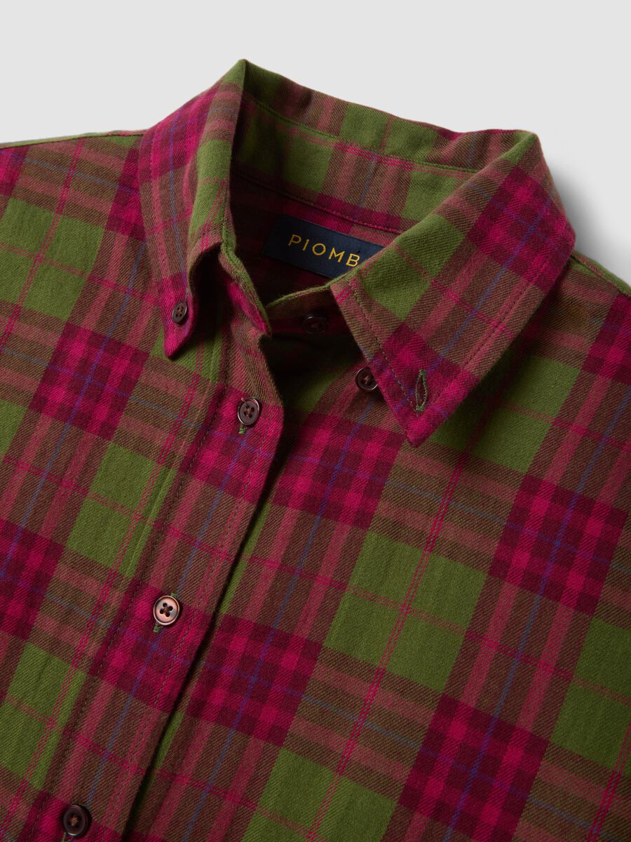 Camicia verde a quadri in flanella di puro cotone regular fit_5