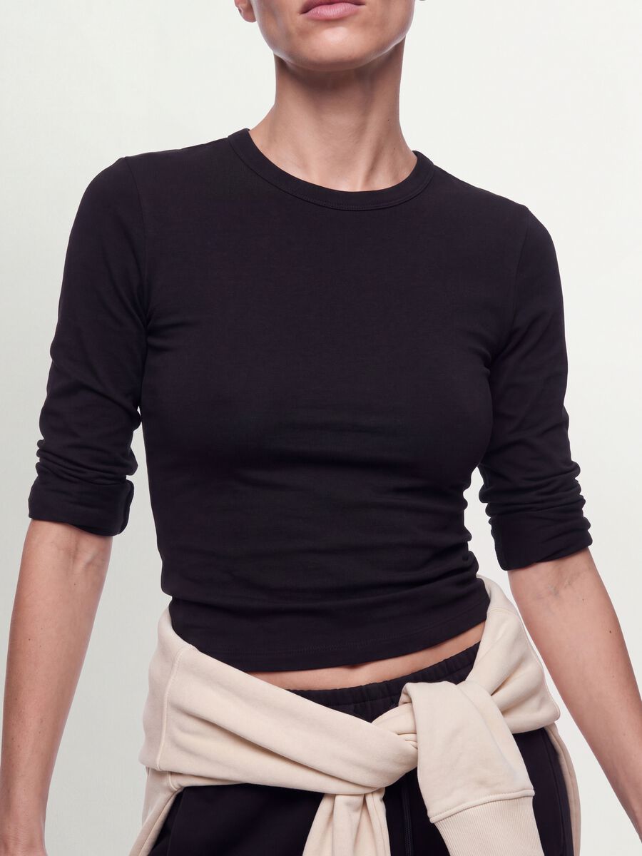 Black long-sleeved pure cotton jersey T-shirt, regular fit_2