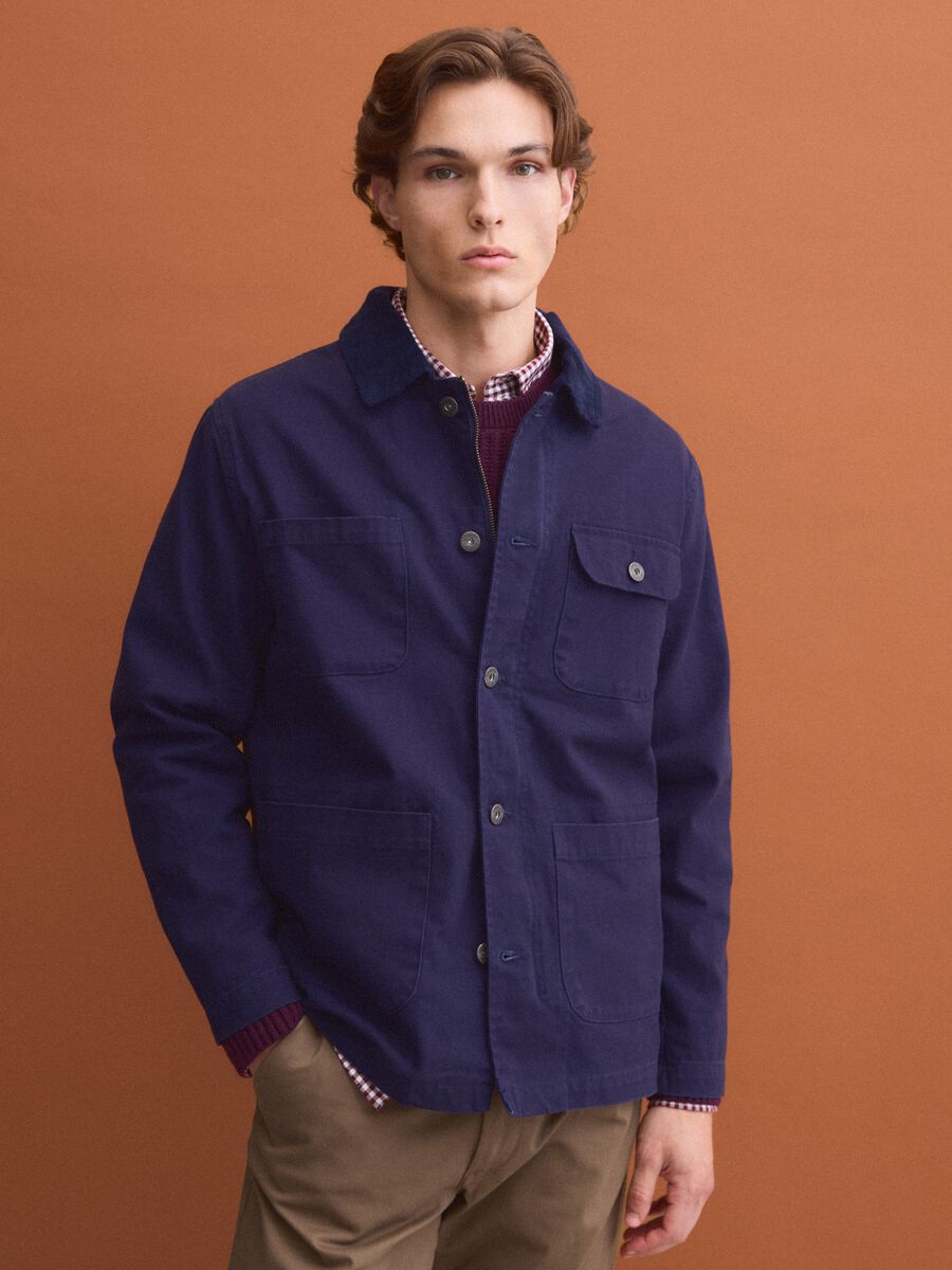 Blue pure cotton regular-fit shacket with zip_0