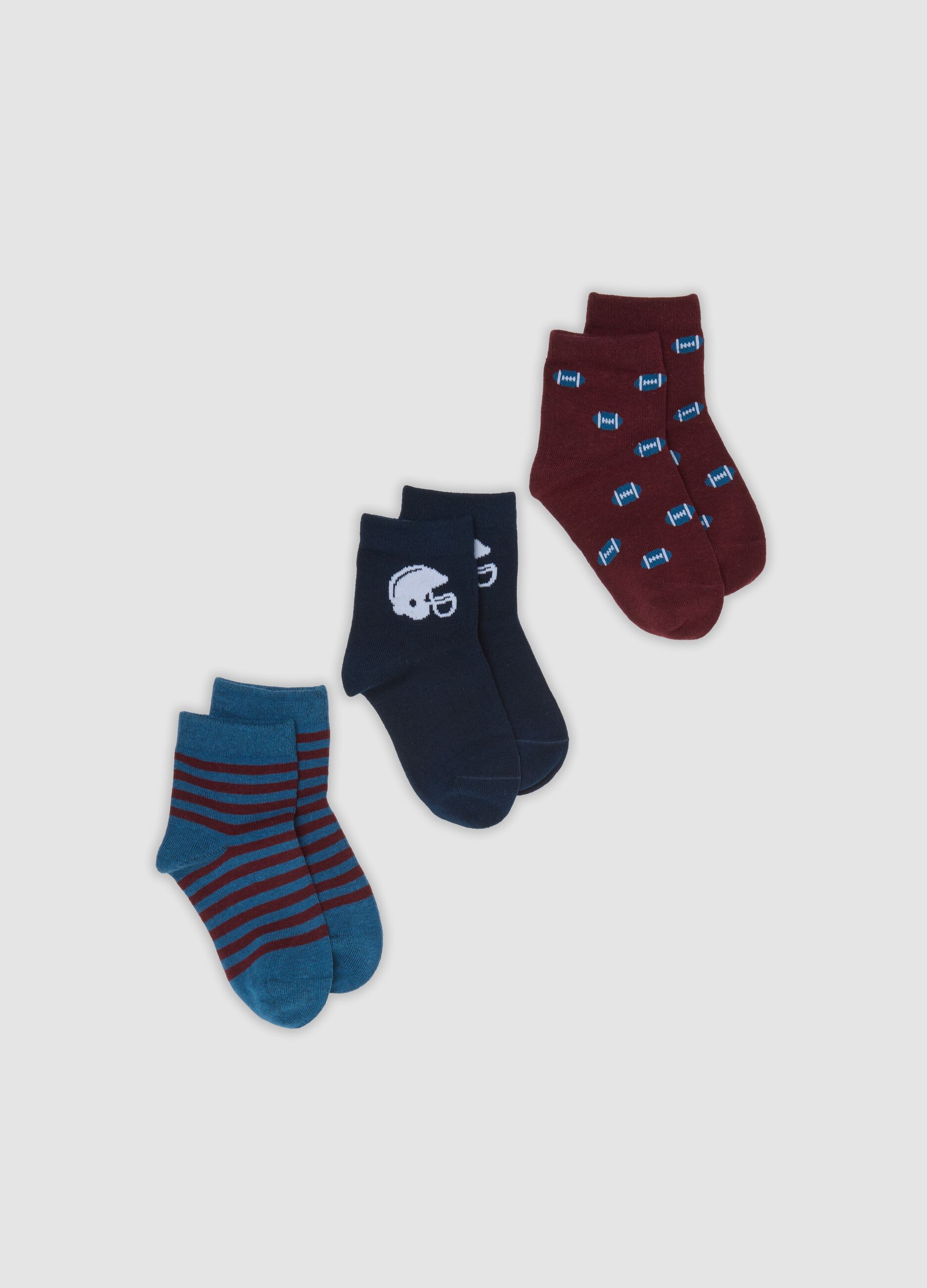 3-pack of multicolour patterned ankle socks in stretch organic cotton