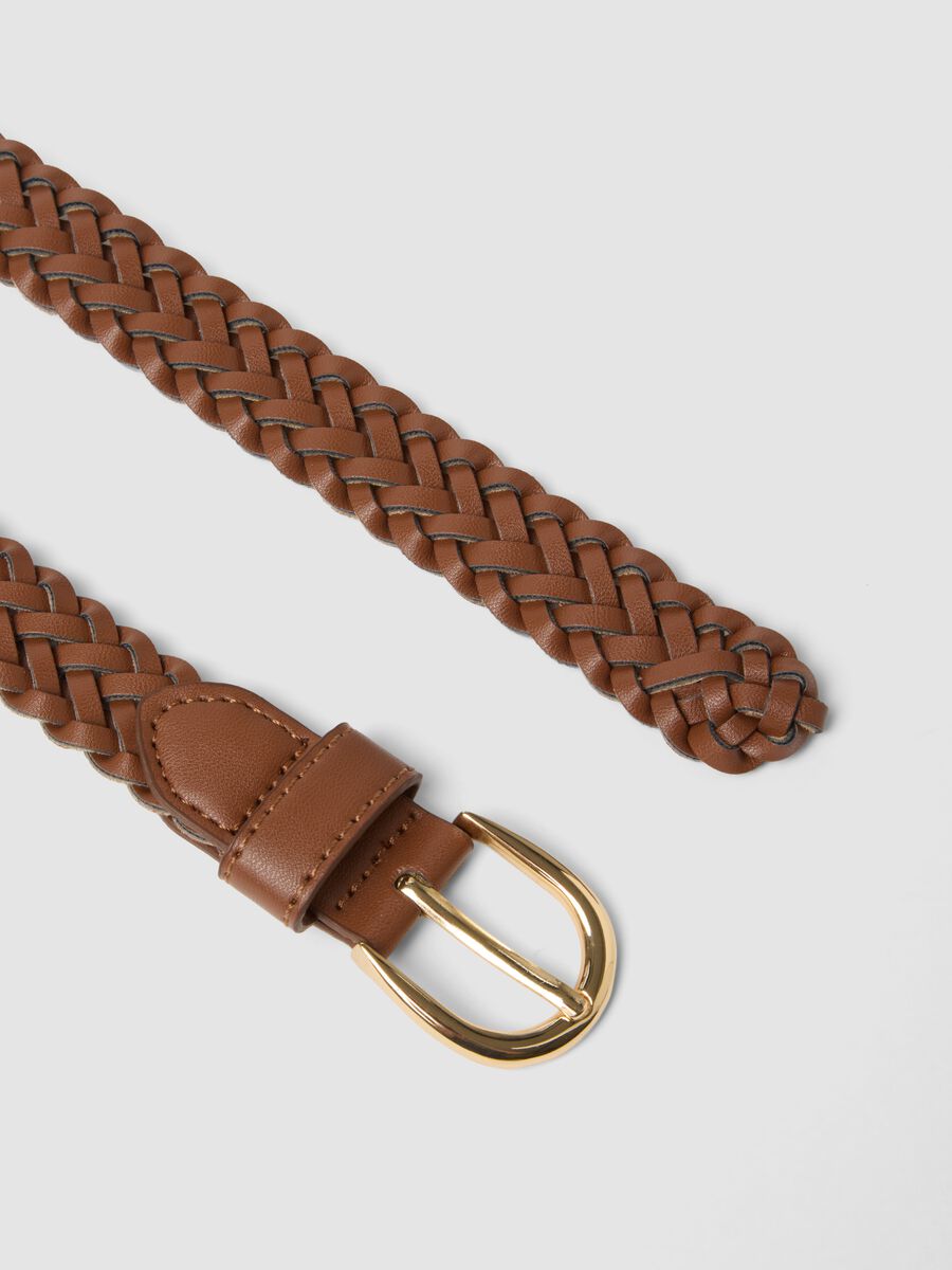 Brown woven belt with gold-tone buckle_1