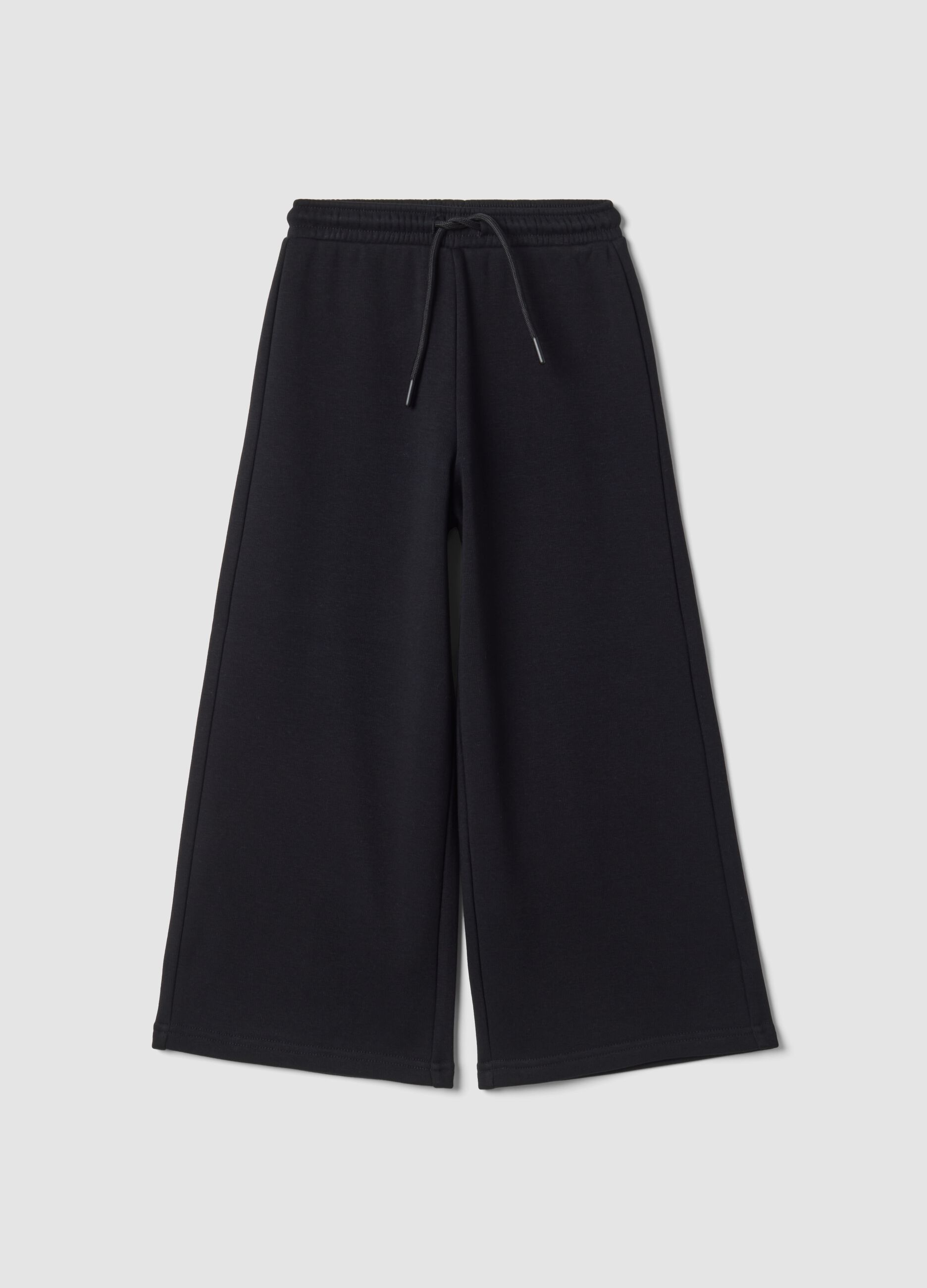 Pantaloni neri wide leg in tessuto fleece elasticizzato