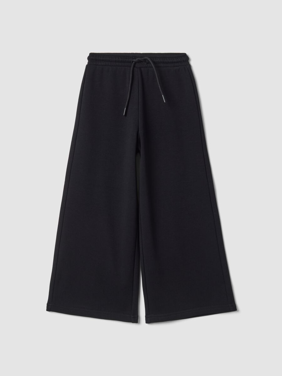 Black wide-leg trousers in stretch fleece fabric_0