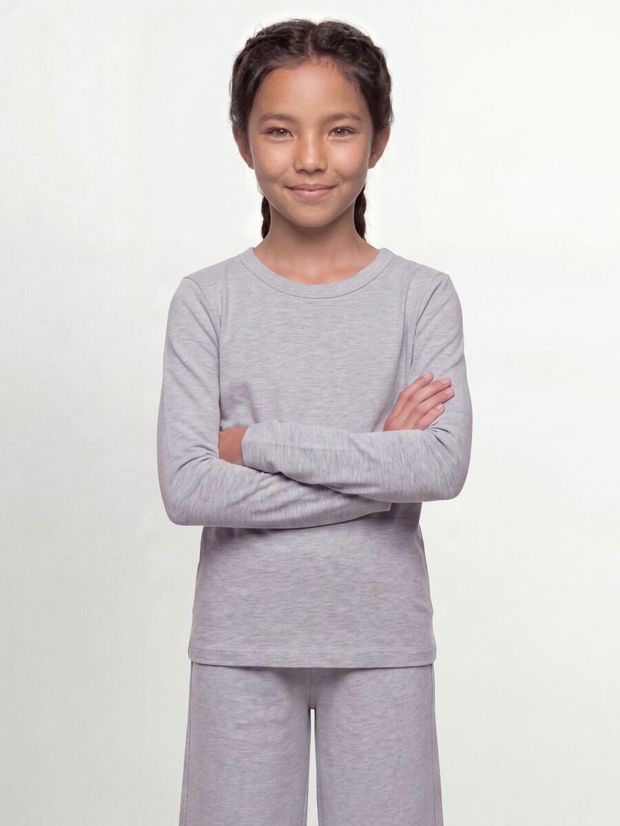 Grey organic cotton and stretch viscose T-shirt with ribbed neckline for girls_0