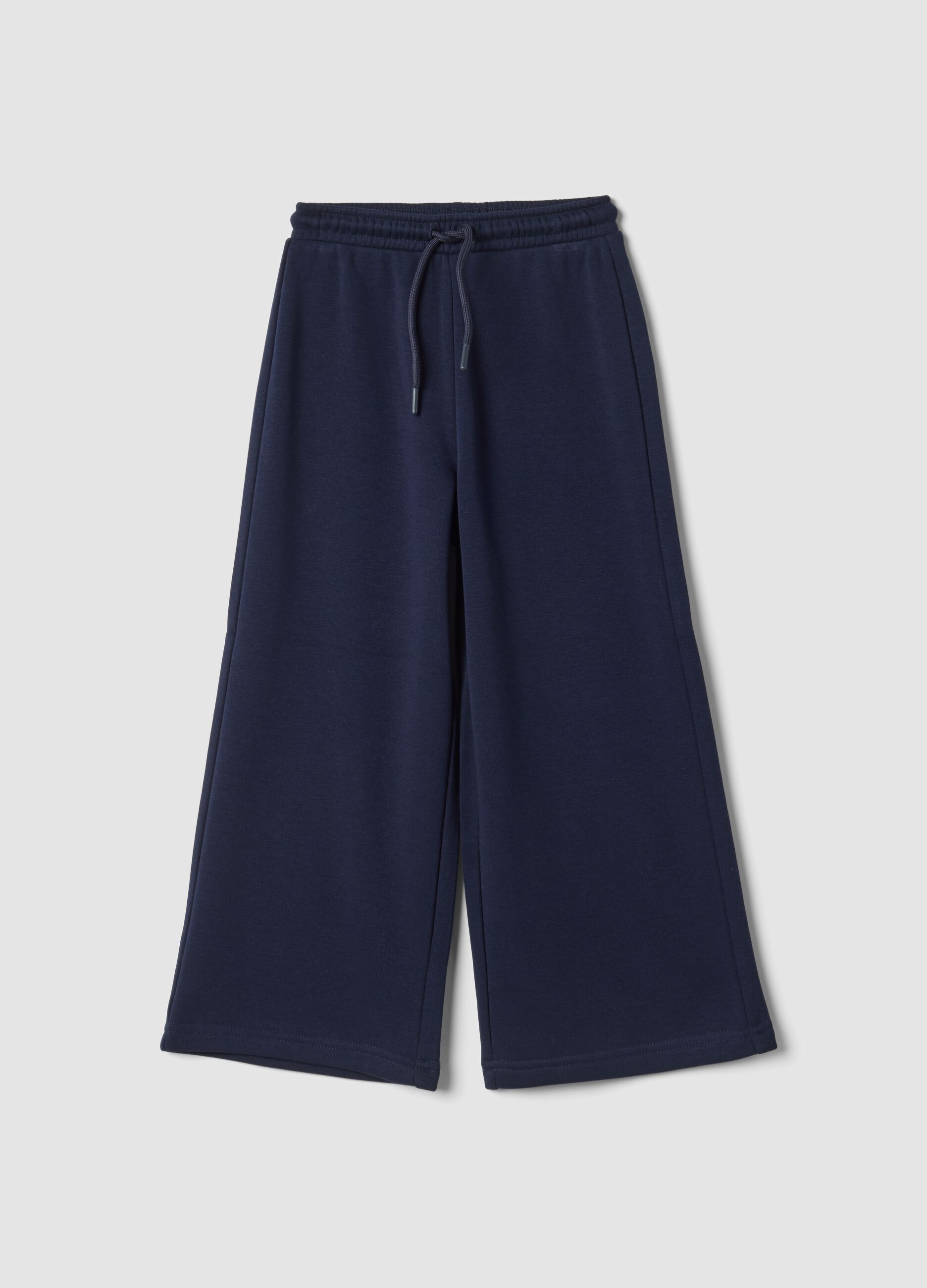 Pantaloni blu wide leg in tessuto fleece elasticizzato