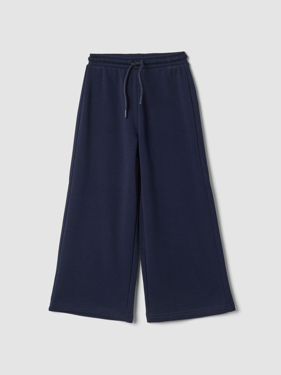 Blue wide-leg trousers in stretchy fleece fabric_0