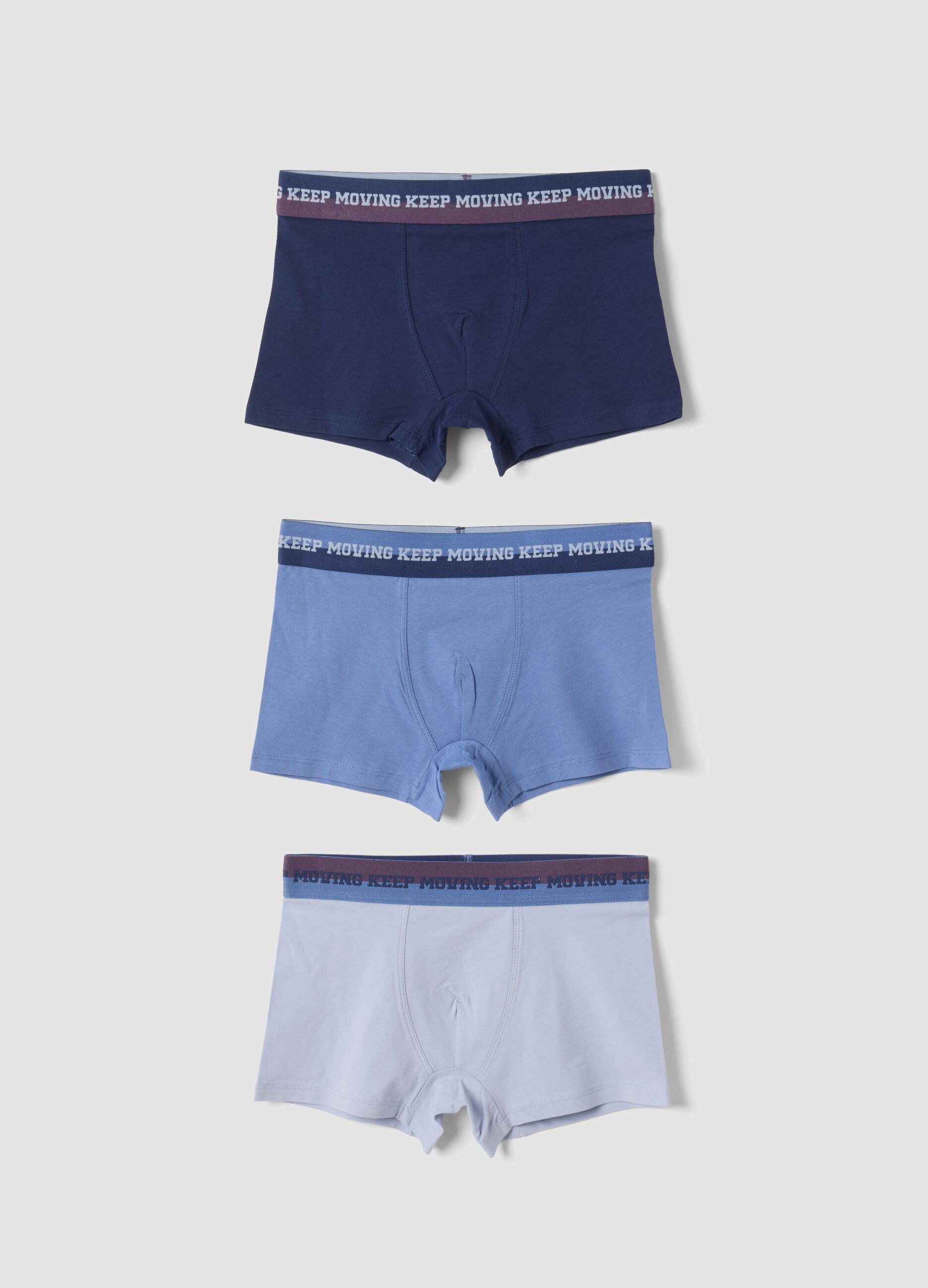 3-pack of navy, light blue and ice white stretch organic cotton boxers
