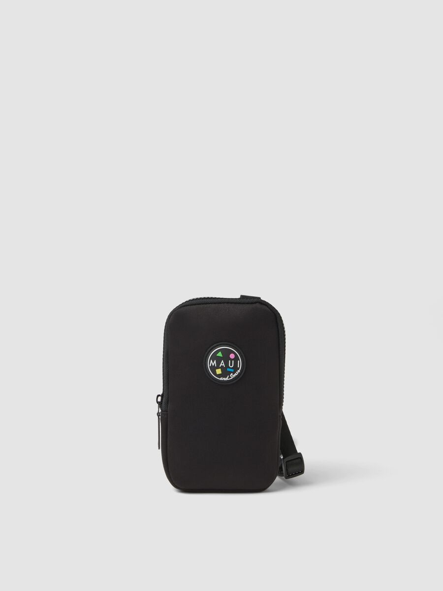 Black phone pouch with zip and adjustable shoulder strap_0