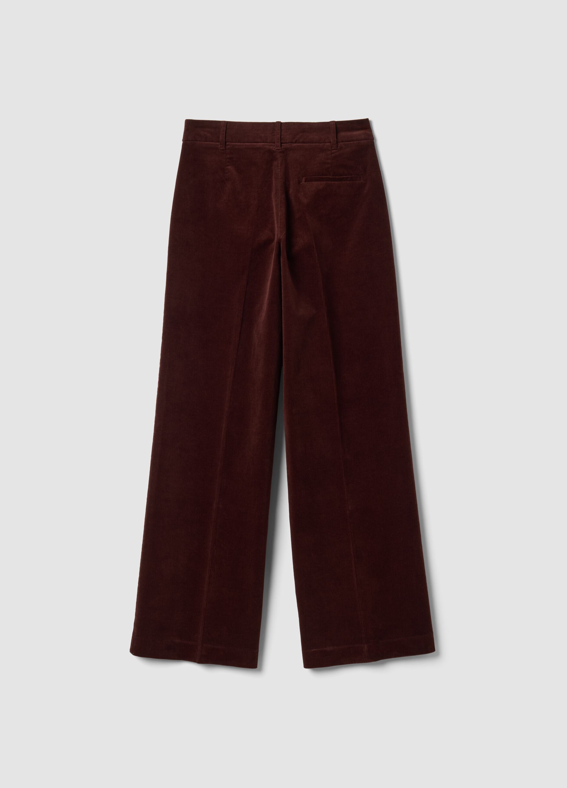 بنطال The Iconic Pants بني من قطن مطاطي مضلّع بقصّة مستقيمة
