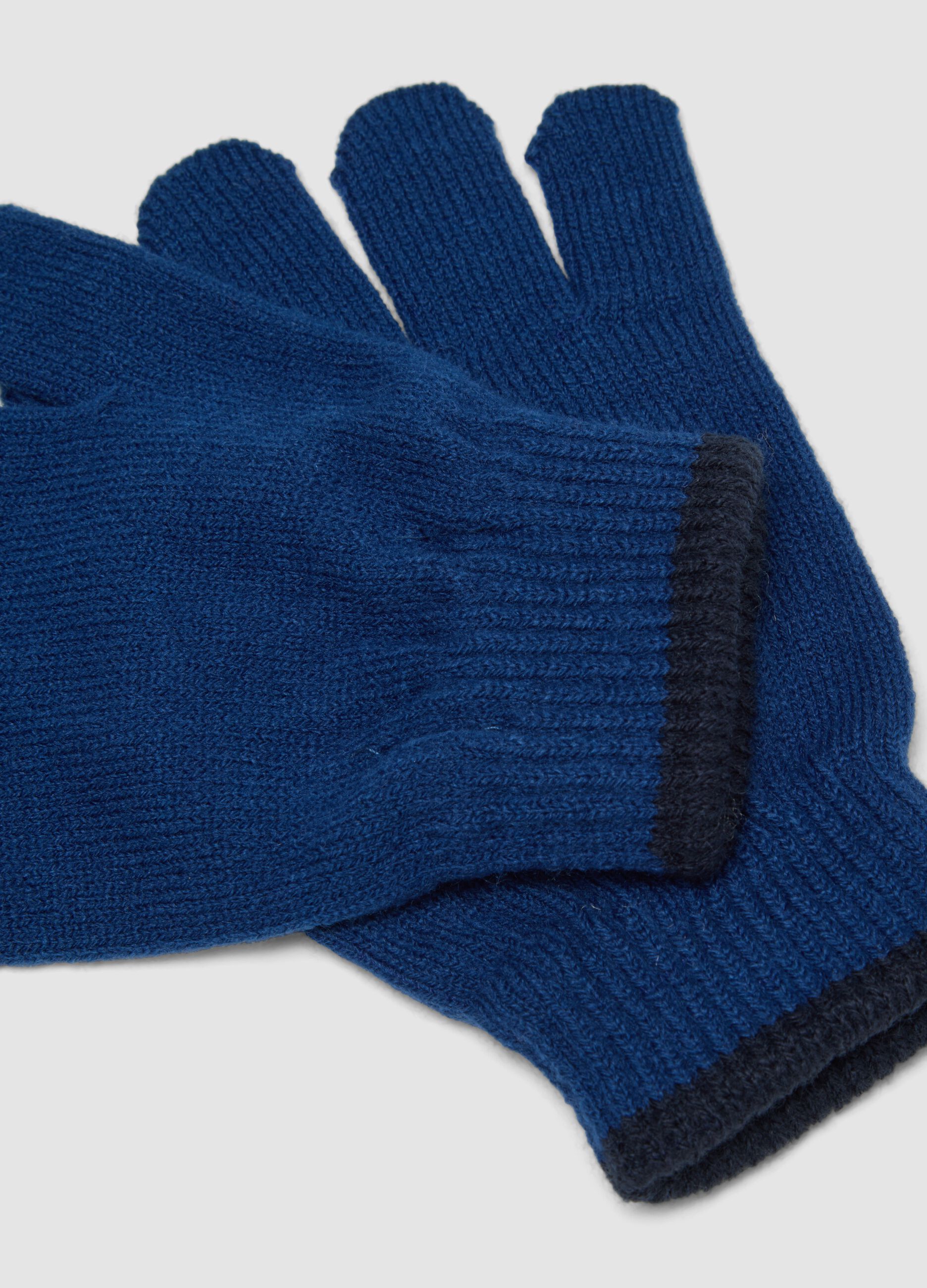 Guanti blu navy in maglia con polsini a coste