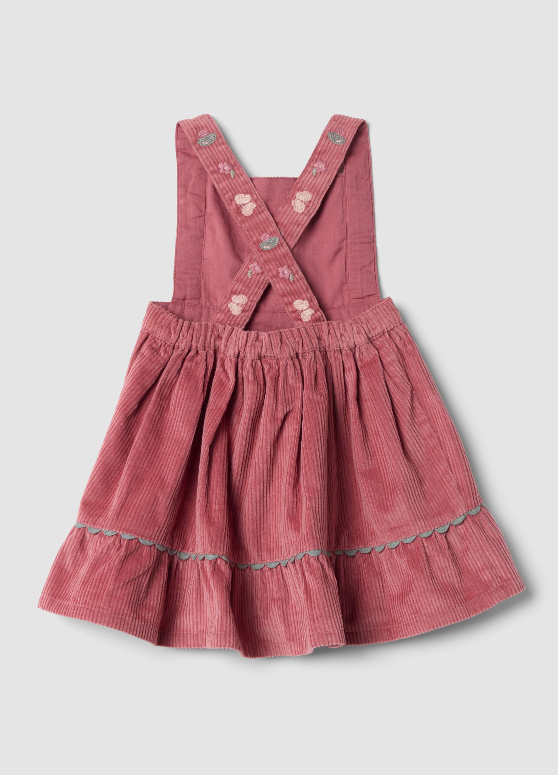 Pink pure cotton dress with ribbed square neckline, regular fit