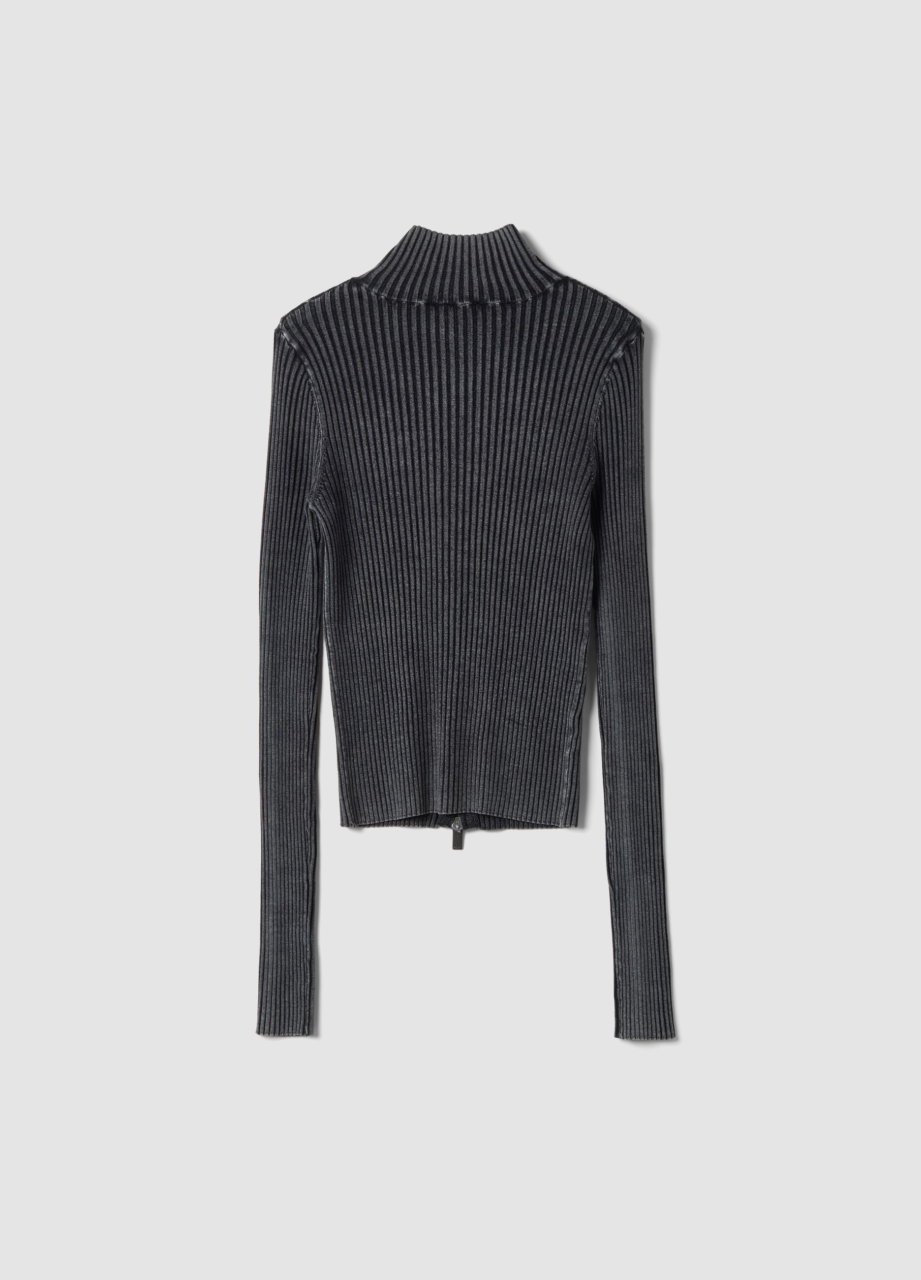 Full-Zip Ribbed Knit Vintage Grey
