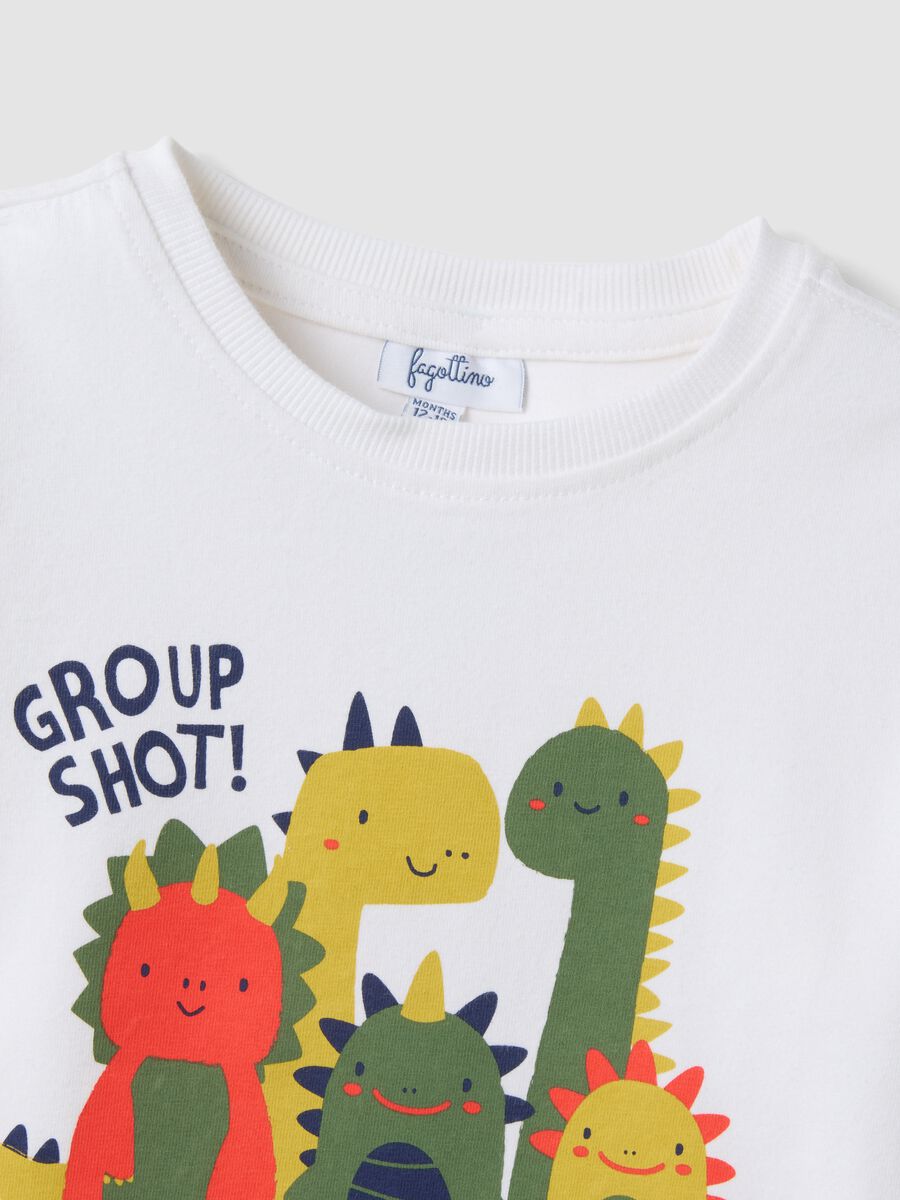 White over-fit organic stretch cotton T-shirt with dinosaur print_3